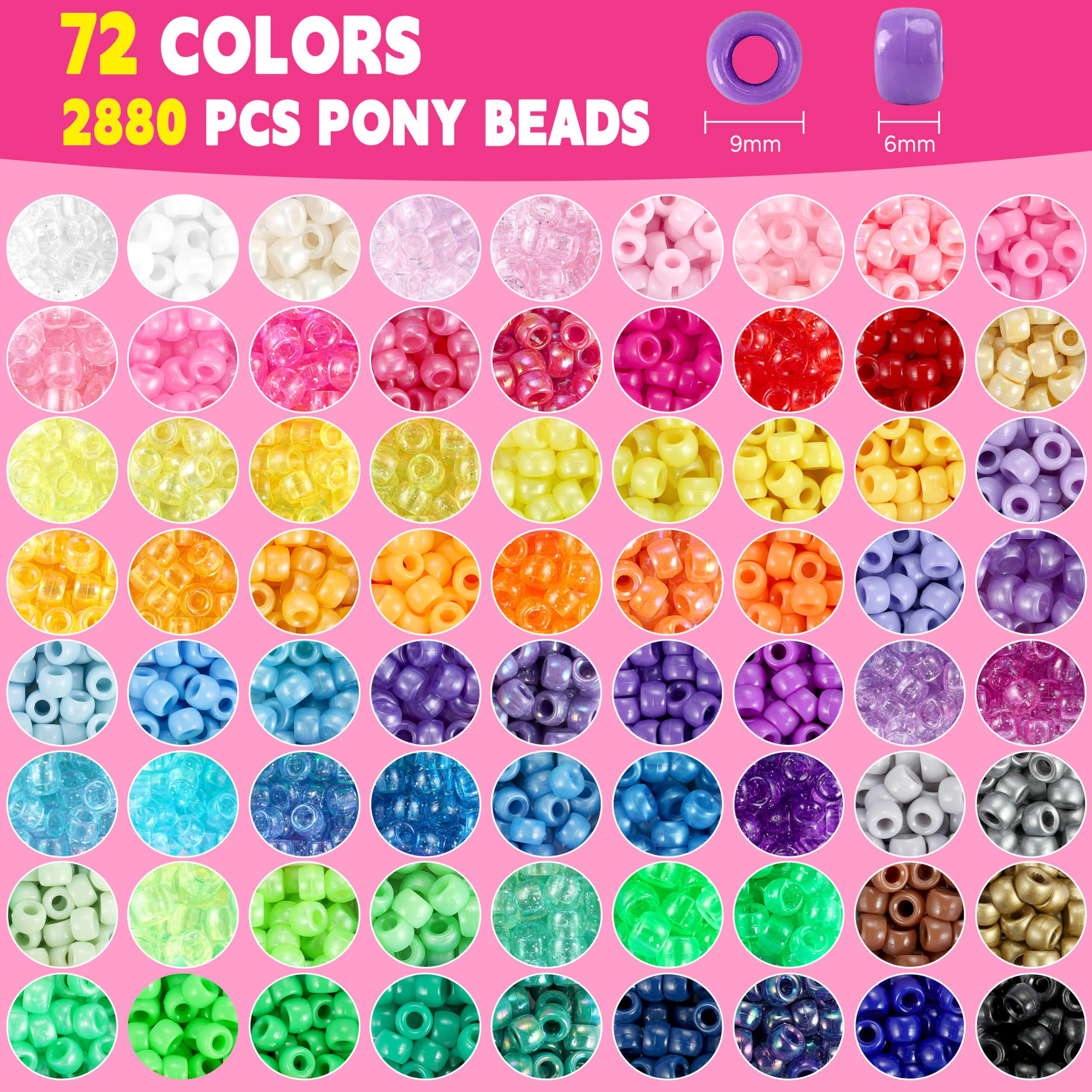 Funtopia 4026pcs Pony Beads for Bracelet Making Kit, 72 Colors Multi-types Kandi Beads, Pony Bead Bulk with Letter Bead, 10 Kandi Cuff Designs, Rainbow Beads for Jewelry Making and DIY Crafts