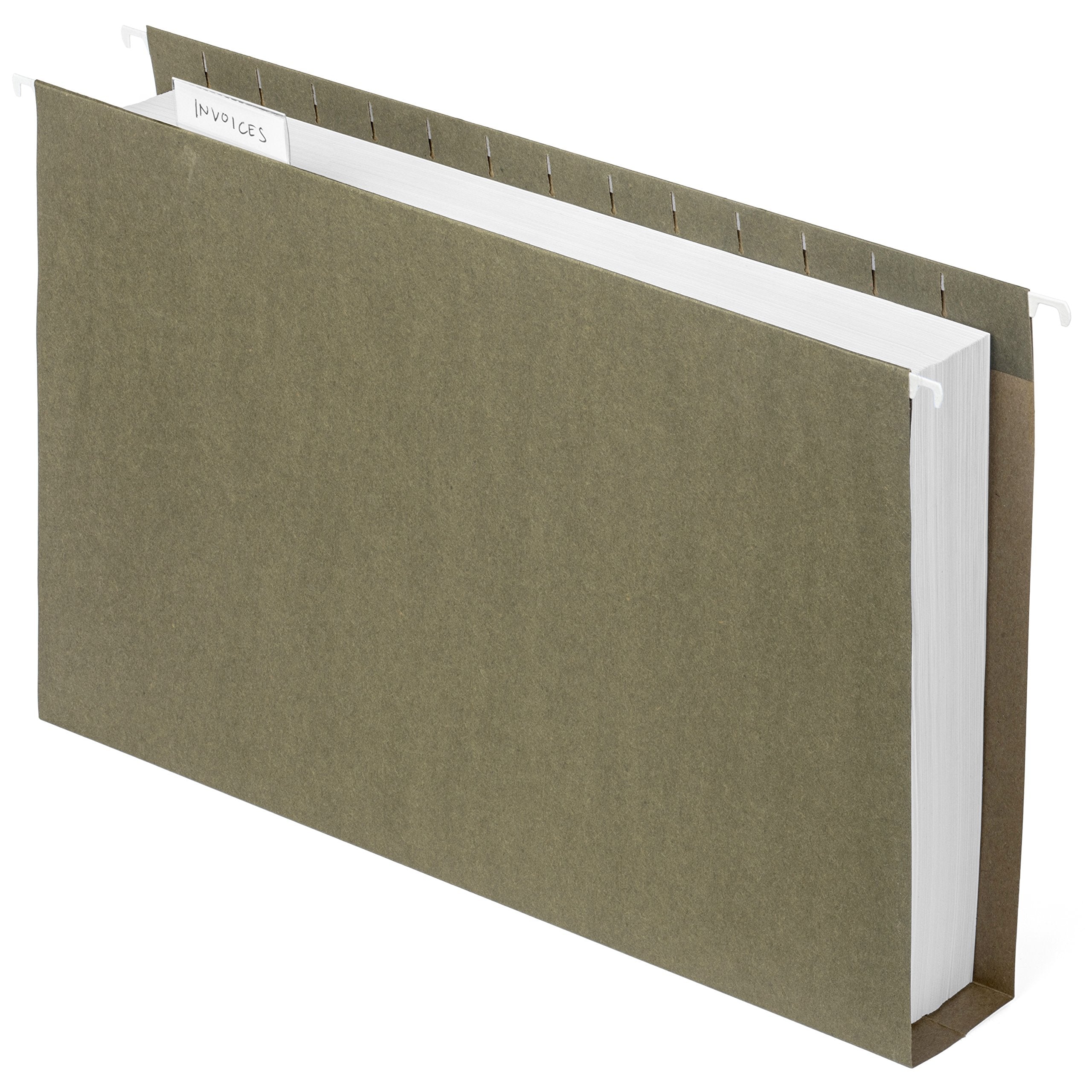 Blue Summit Supplies Extra Capacity Hanging File Folders, Heavy Duty, 2?? Expansion Filing Folders, 1/5 Tab, for Bulky Files, Legal Charts, Manuals, Standard Green, Legal Size, 25 Pack