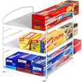 Simple Houseware Height Adjustable Kitchen Shelf Organizer, Aluminum Foil & Plastic Wrap Rack for Cabinet or Counter Storage, 9.5" D x 7.9" W x 9.8" H, White