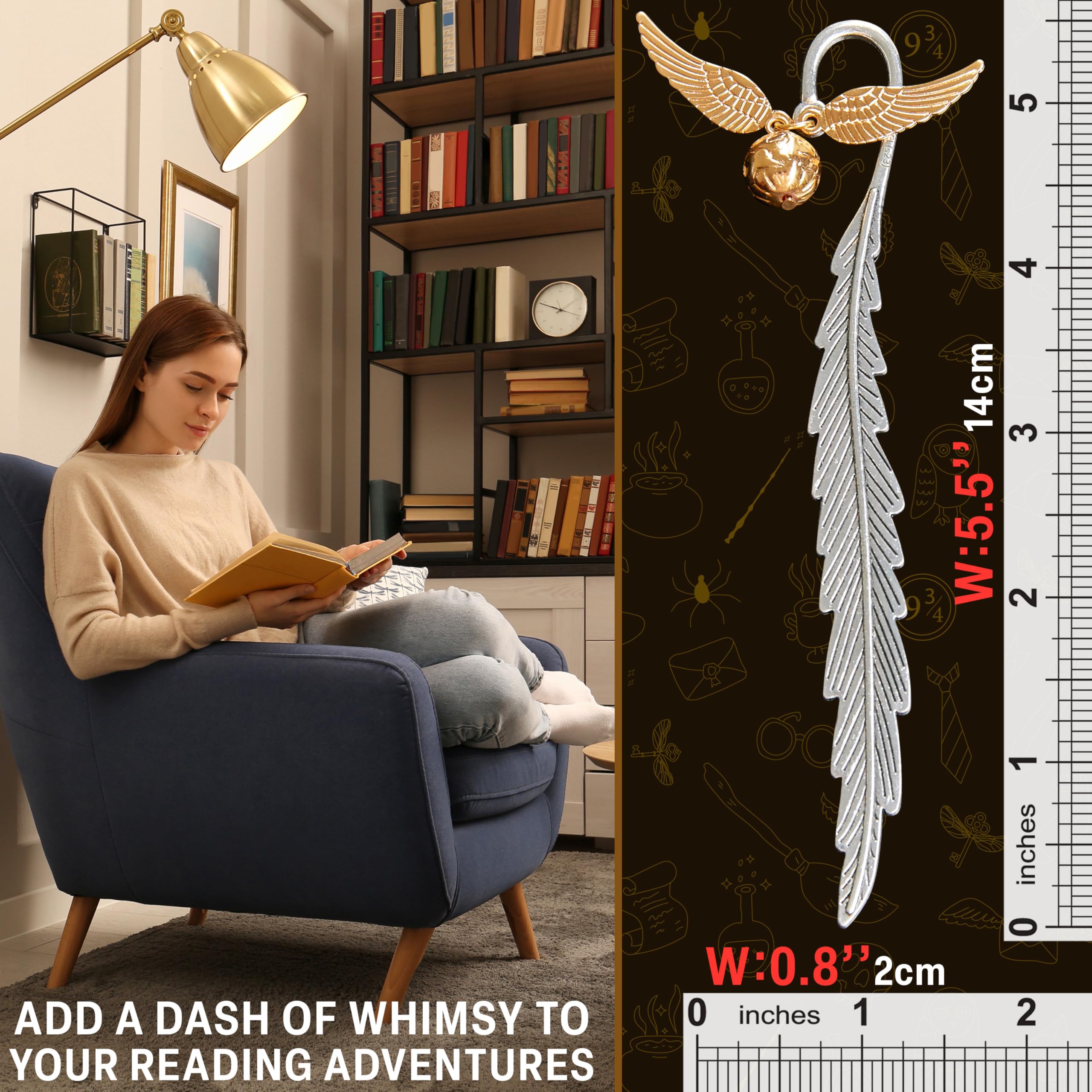 Harry Potter Metal Bookmark Gift Box with Hanging Charm Gift for Women Kids School Uni Reading Teacher Gifts (Golden Snitch)