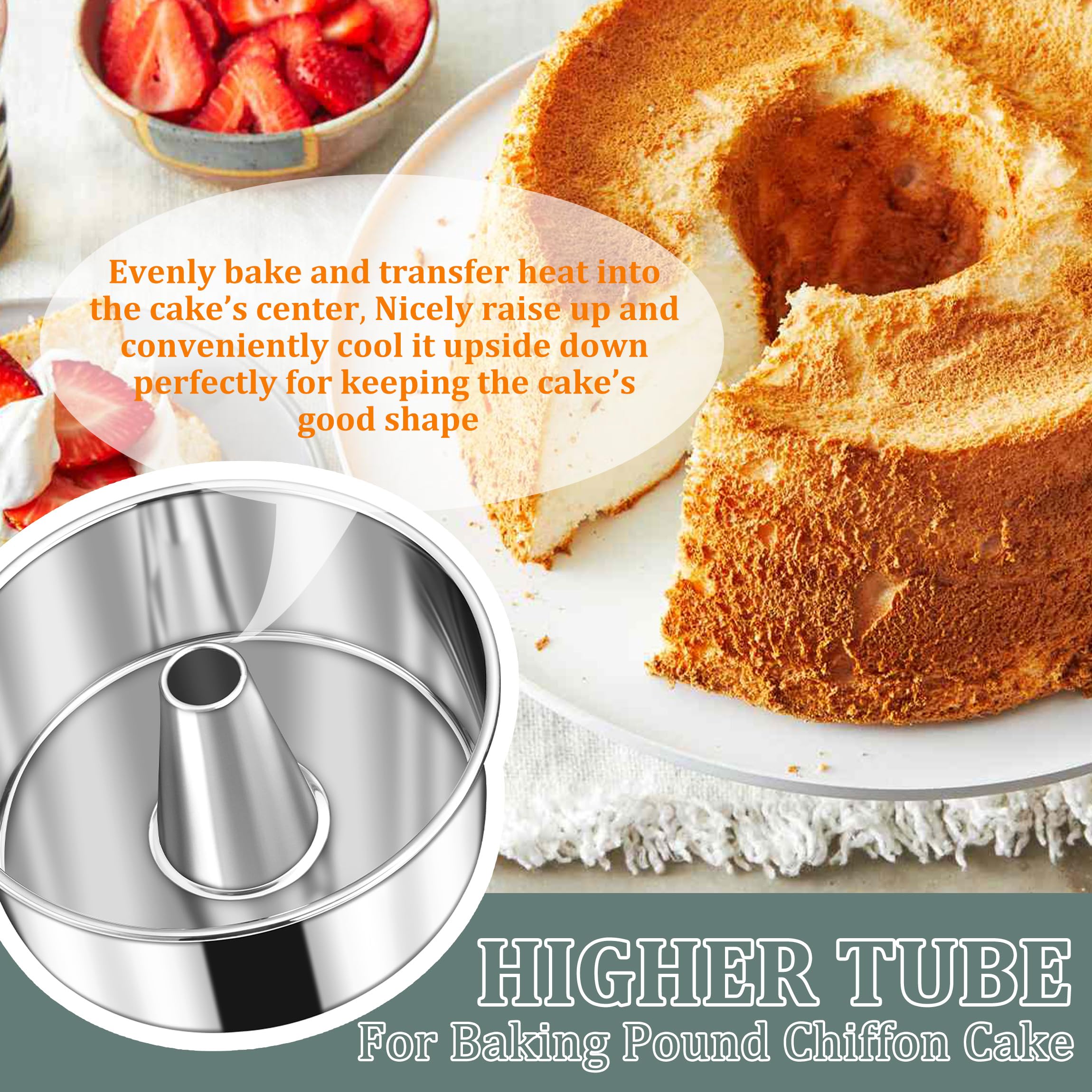 10-Inch Angle Food Cake Pan, HaSteeL Stainless Steel Tube Cake Pan, Pound Cake Mold for Pound Chiffon Cake, One-Piece & Hollow Design, Non-Toxic & Healthy, Mirror Finish, Dishwasher Safe