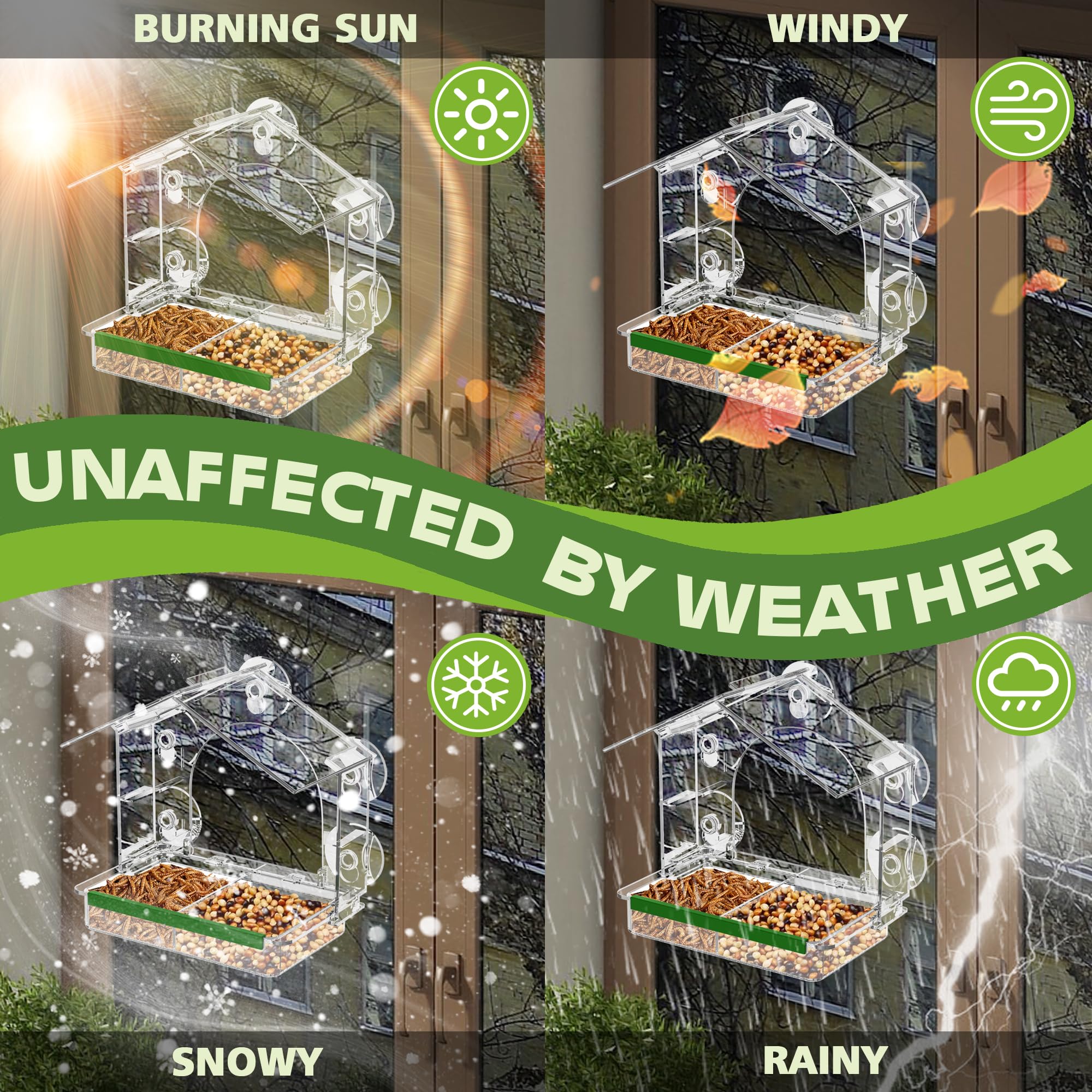 Window Bird Feeder for Outdoors, Clear Bird Feeders with 5 Extra Strong Suction Cups, Sturdy and Durable Bird House for Window Viewing Outside, Garden Decor Gifts for Bird Lover