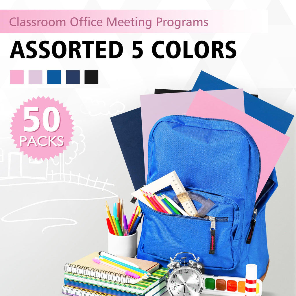 50 Packs Two Pocket Folders,Two Pocket File Folders with Business Card Slot,Black,Letter Size,Paper Folders with Pockets for School Office Home Business