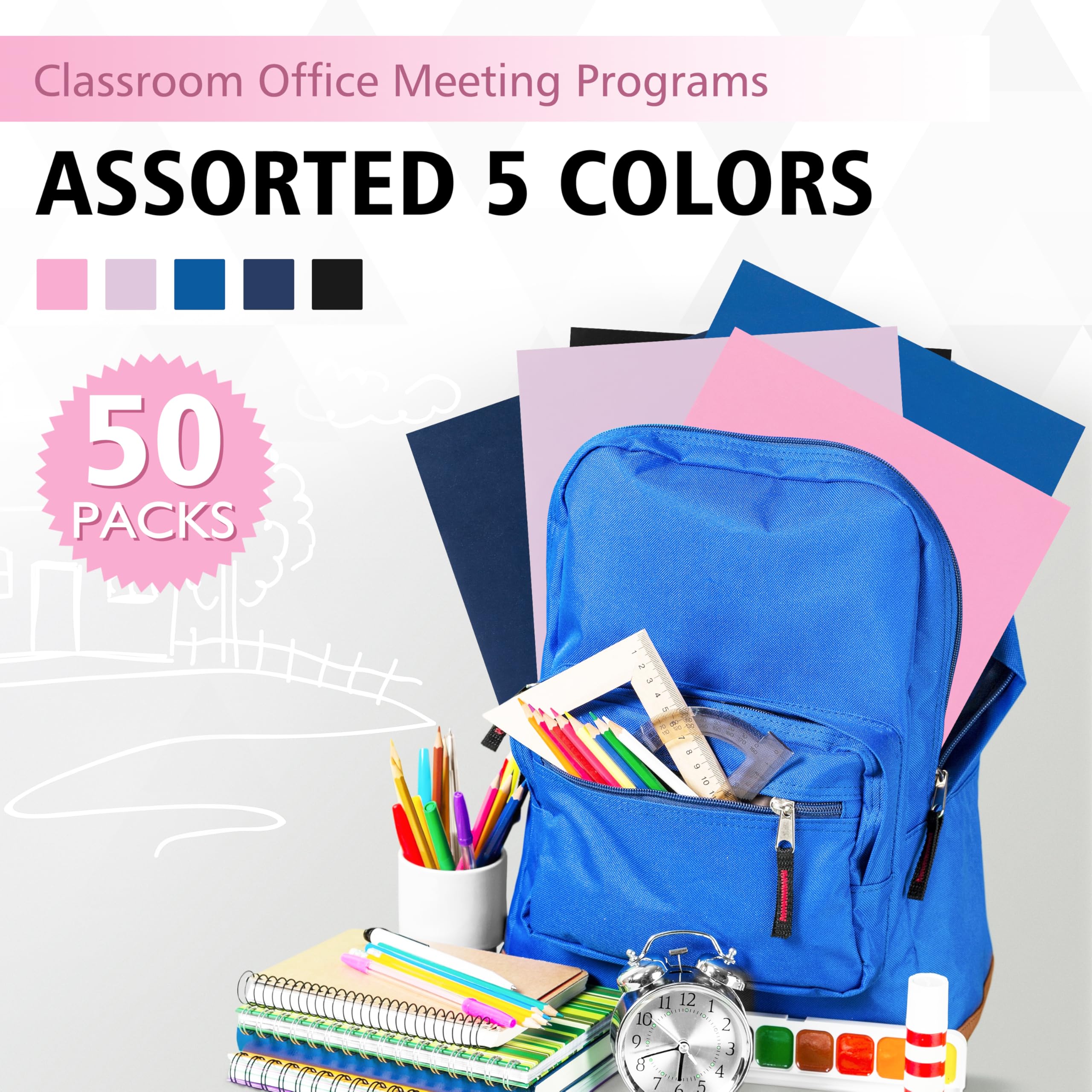 50 Packs Two Pocket Folders,Two Pocket File Folders with Business Card Slot,Black,Letter Size,Paper Folders with Pockets for School Office Home Business
