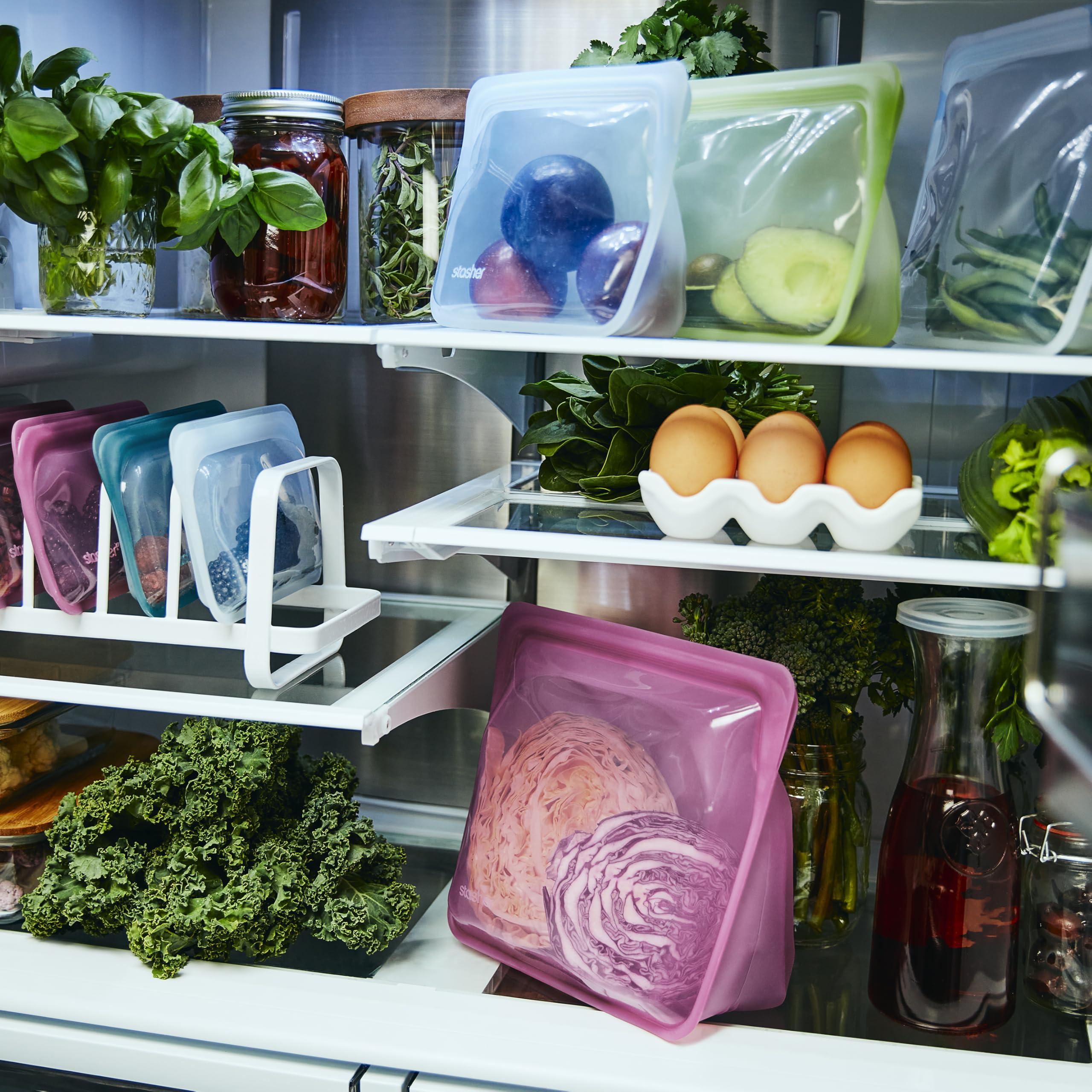 Stasher Premium Silicone Reusable Food Storage Stand-Up Bag Mega, Clear, Microwave, Sous Vide, Dishwasher, Oven and Freezer Safe, BPA Free, Leak-Free, Eco-Friendly, 104 Oz