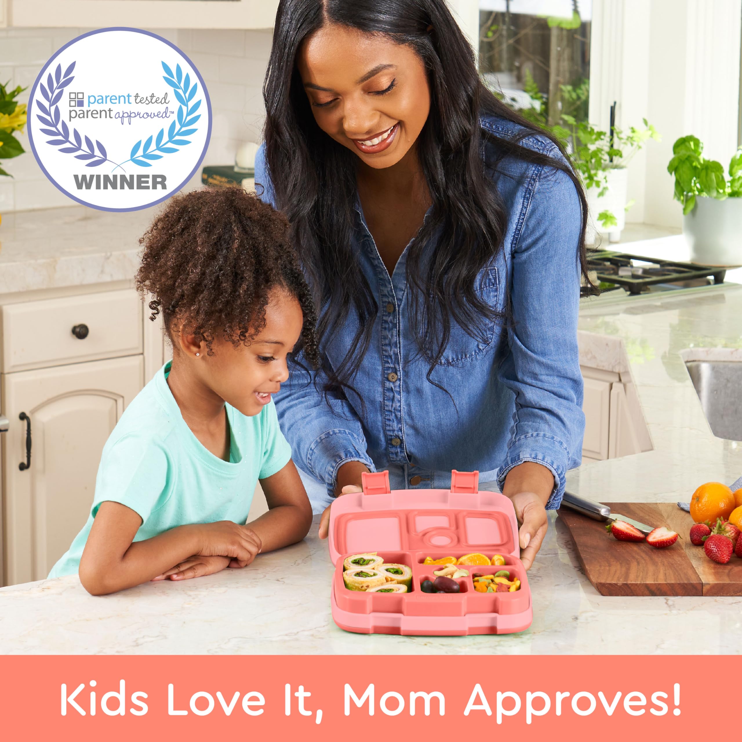 Bentgo® Kids Bento-Style 5-Compartment Lunch Box - Ideal Portion Sizes for Ages 3 to 7 - Leak-Proof, Drop-Proof, Dishwasher Safe, BPA-Free, & Made with Food-Safe Materials (Coral)