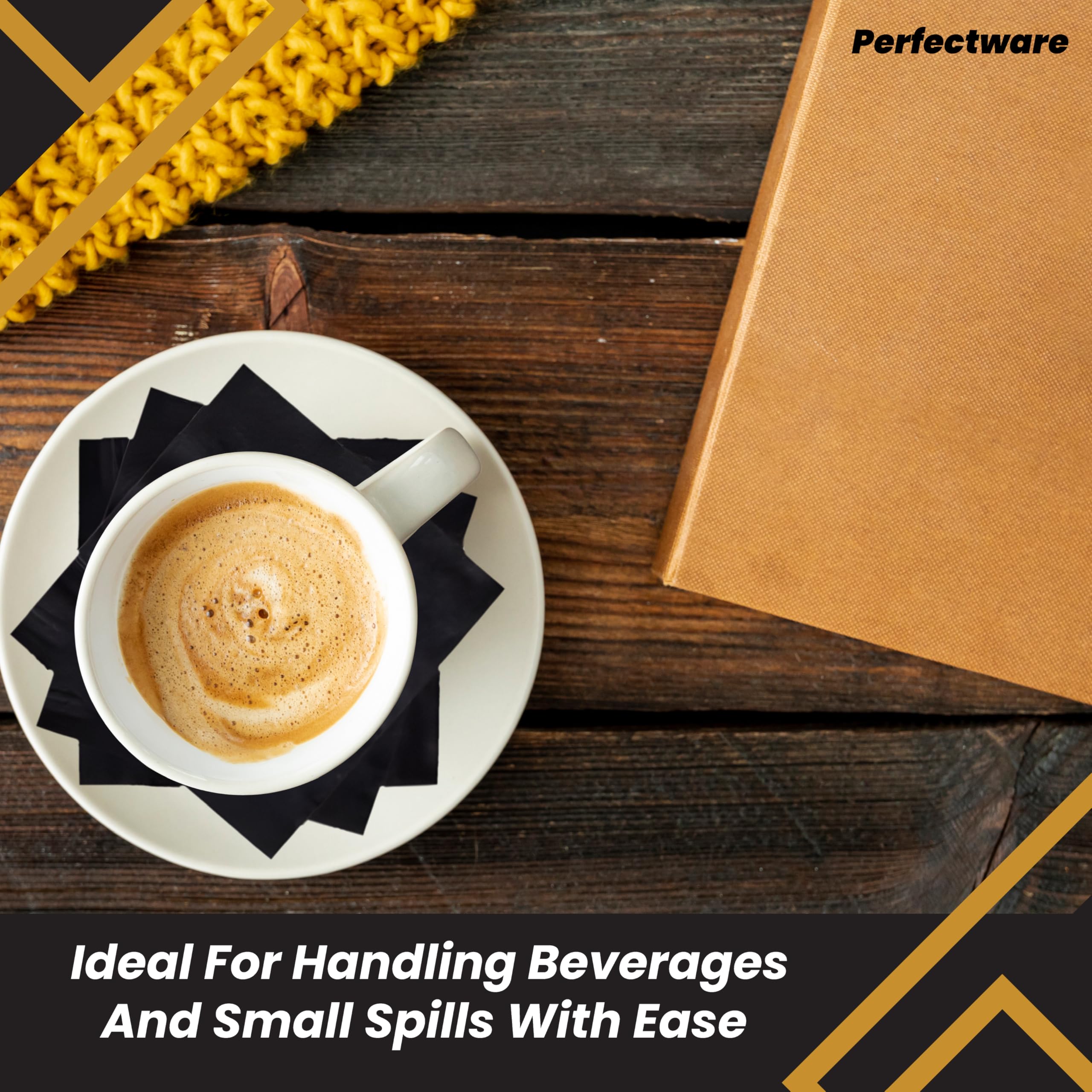 Perfectware 2-Ply Black Beverage Napkins, Pack of 300ct