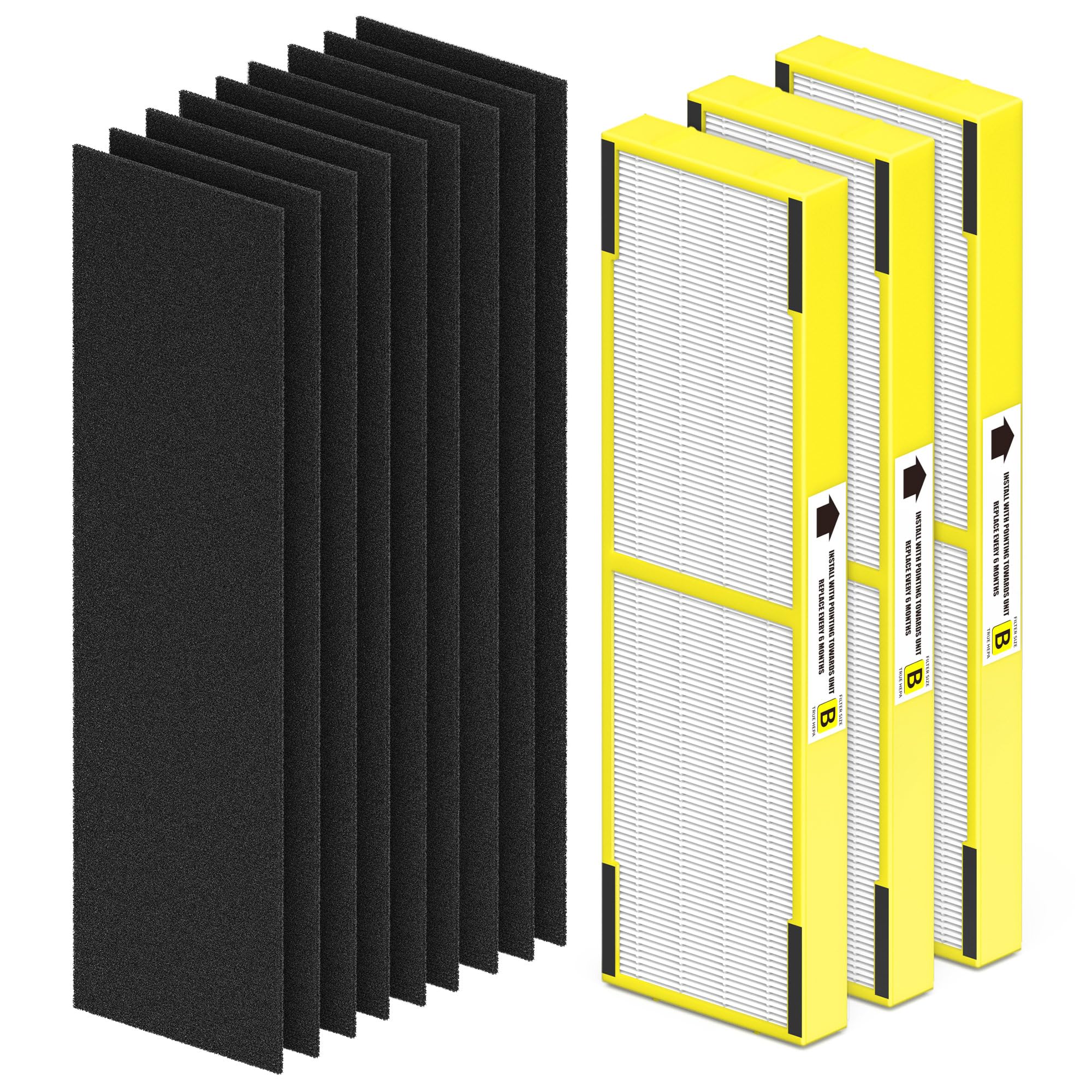 3 Pack FLT4825 HEPA Filter B Replacement Compatible with Germ-Guardian AC4825, AC4850PT, AC4300, AC4900, CDAP4500 and More, 3 True HEPA Filters + 9 Carbon Pre-Filters