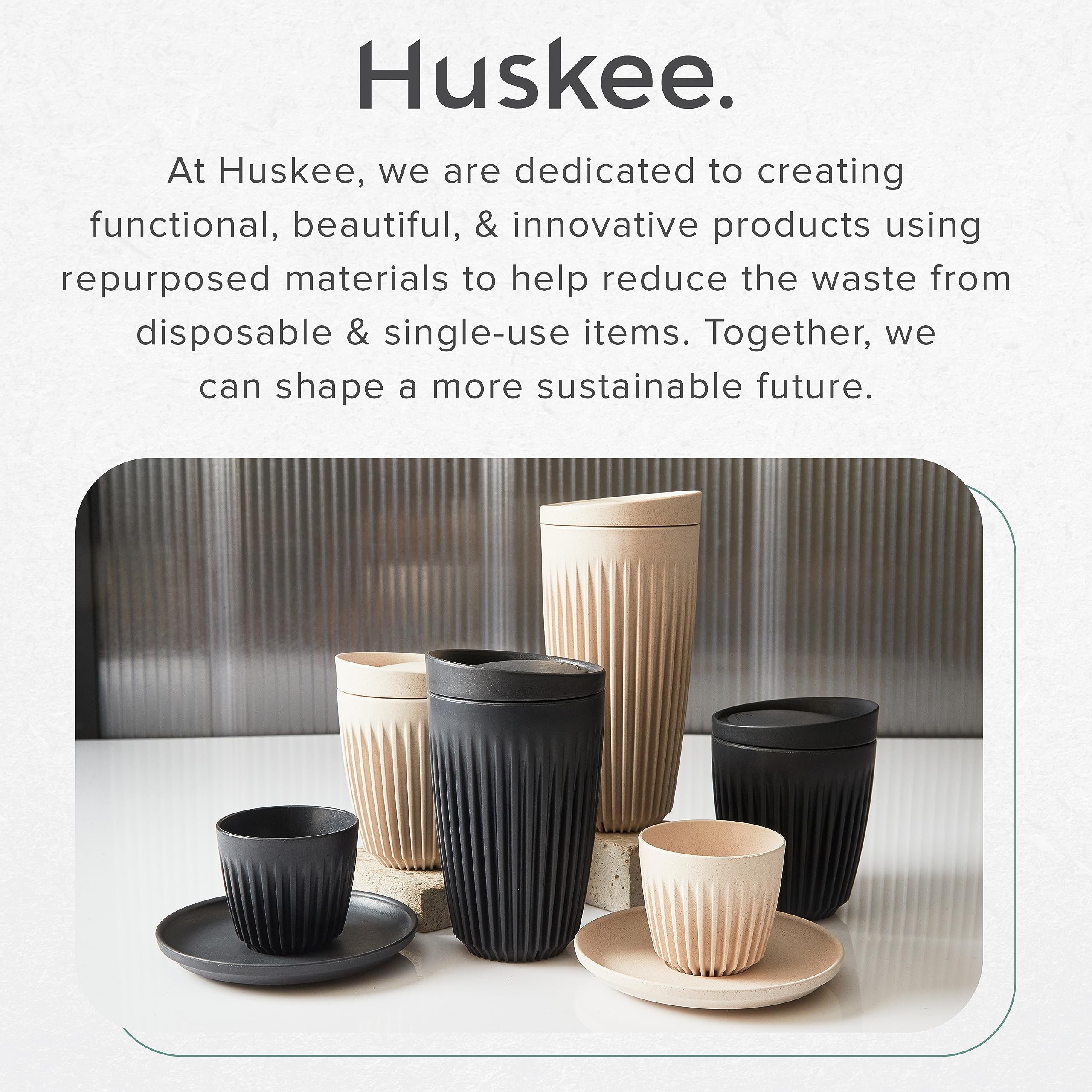 HUSKEE Coffee Cups with Lids - Reusable Coffee Cup with Unique Fins for Espresso, Cappuccino, Americano, Mocha - Insulated & Portable Latte Cups Made with Repurposed Coffee Husks (Natural, 16oz)