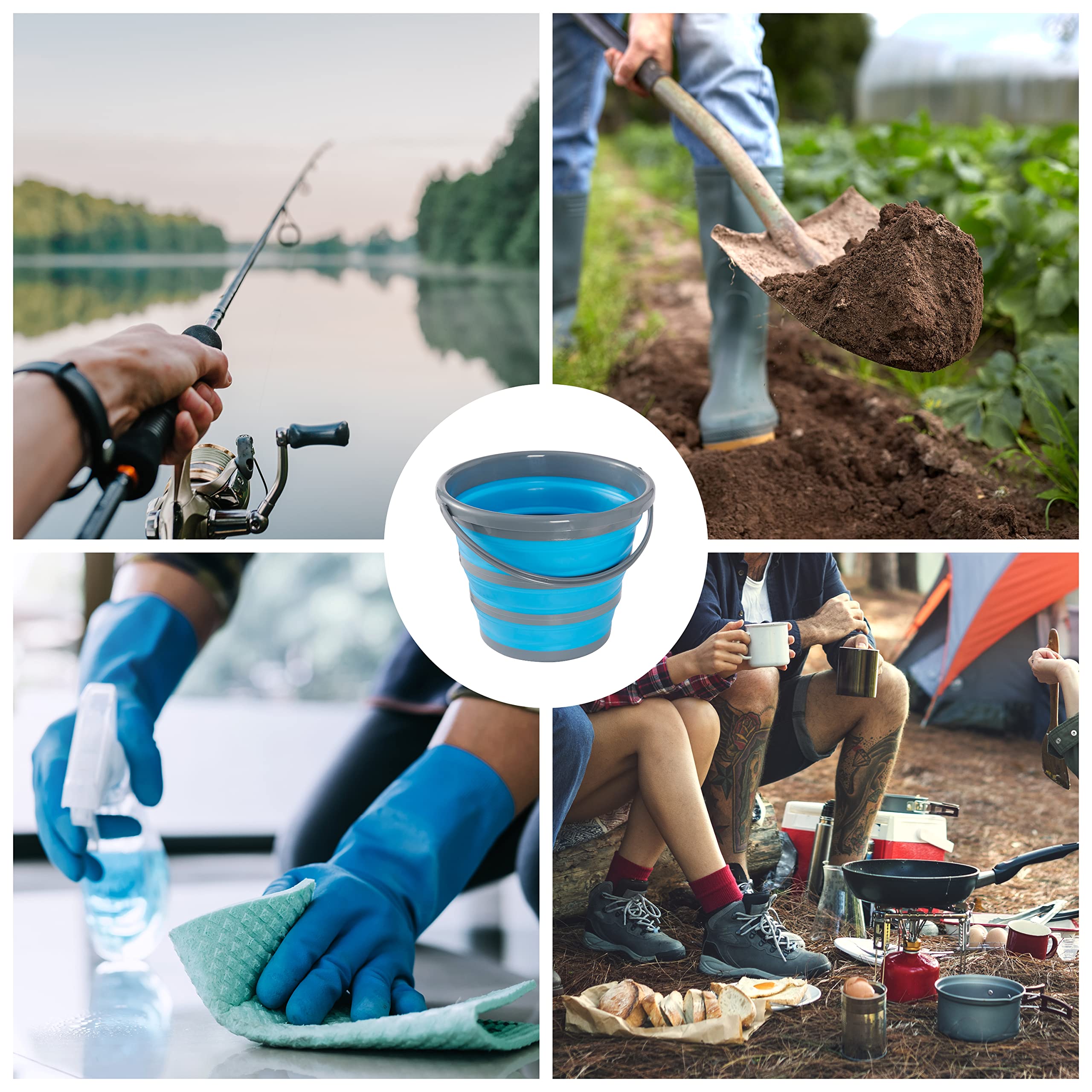 Bramble - 10 Litre Collapsible Multi-use Portable Cleaning Fishing Camping Silicone Bucket, Space Saving Design for Home & Outdoors - Flattens to 5cm