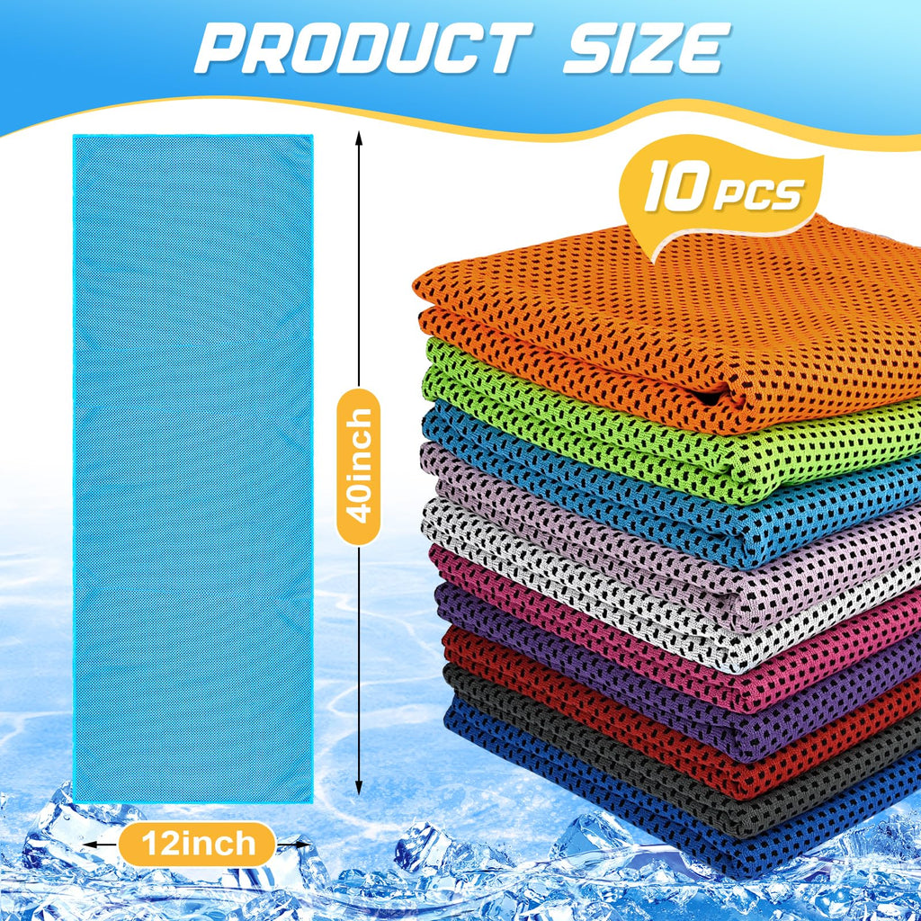 MENOLY 10 Pack Cooling Towels with Carrying Bags, 40"x12" Cooling Towels for Neck and Face, Instant Gym Towels, Cooling Towel Workout Towels for Sports, Sweat, Yoga, Camping, Running Cooling rag