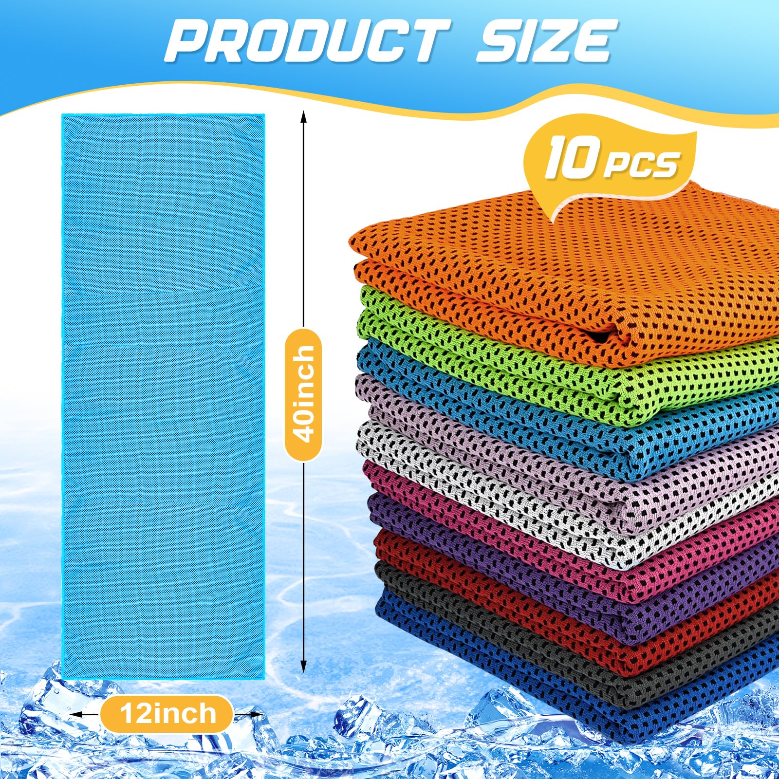 MENOLY 10 Pack Cooling Towels with Carrying Bags, 40"x12" Cooling Towels for Neck and Face, Instant Gym Towels, Cooling Towel Workout Towels for Sports, Sweat, Yoga, Camping, Running Cooling rag