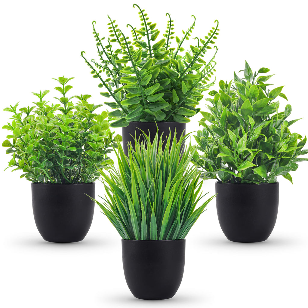 Der Rose Fake Plants 4 Packs Small Artificial Plants Black Faux Plants for Bathroom Home Office Shelf Kitchen Coffee Table Accessories Decor Indoor