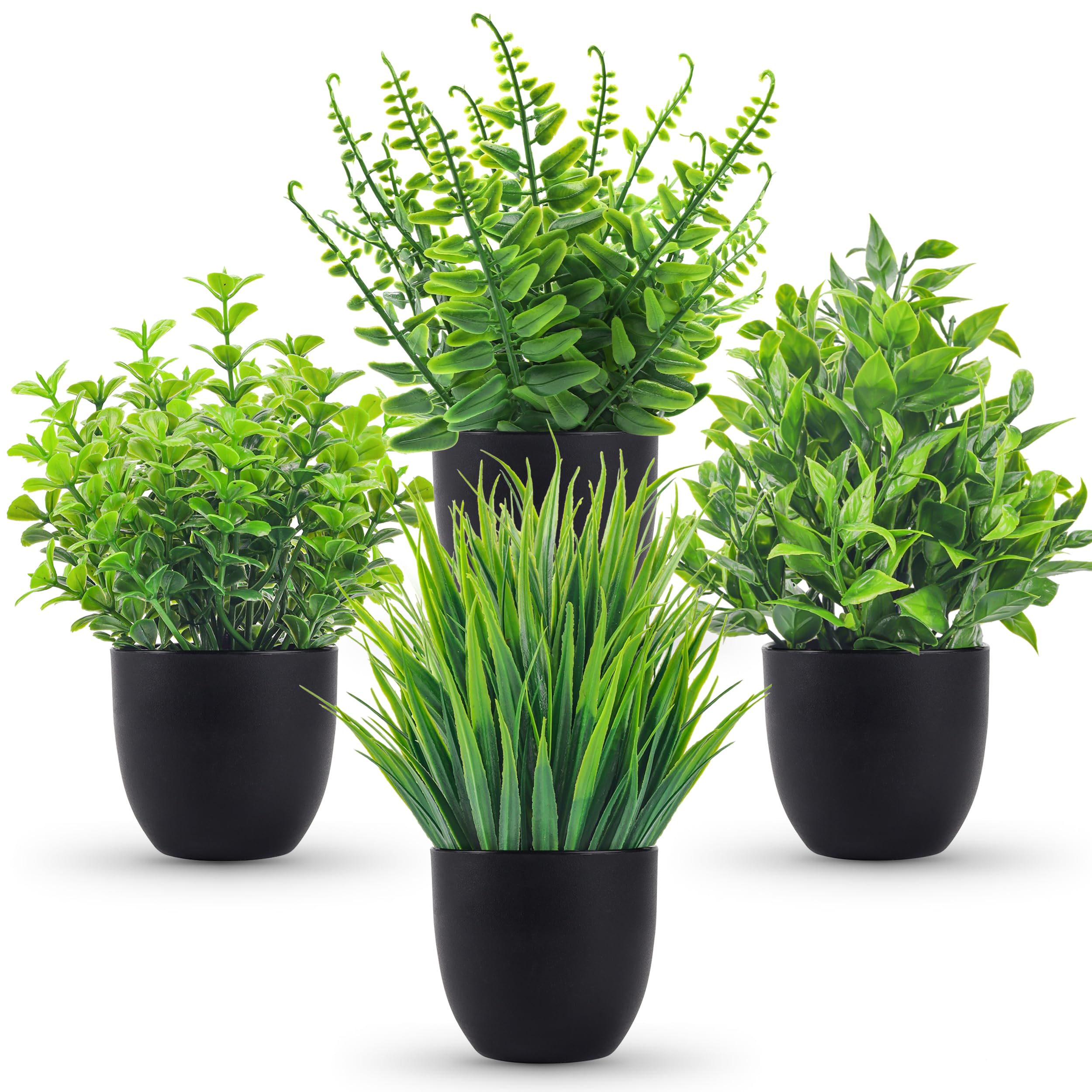 Der Rose Fake Plants 4 Packs Small Artificial Plants Black Faux Plants for Bathroom Home Office Shelf Kitchen Coffee Table Accessories Decor Indoor