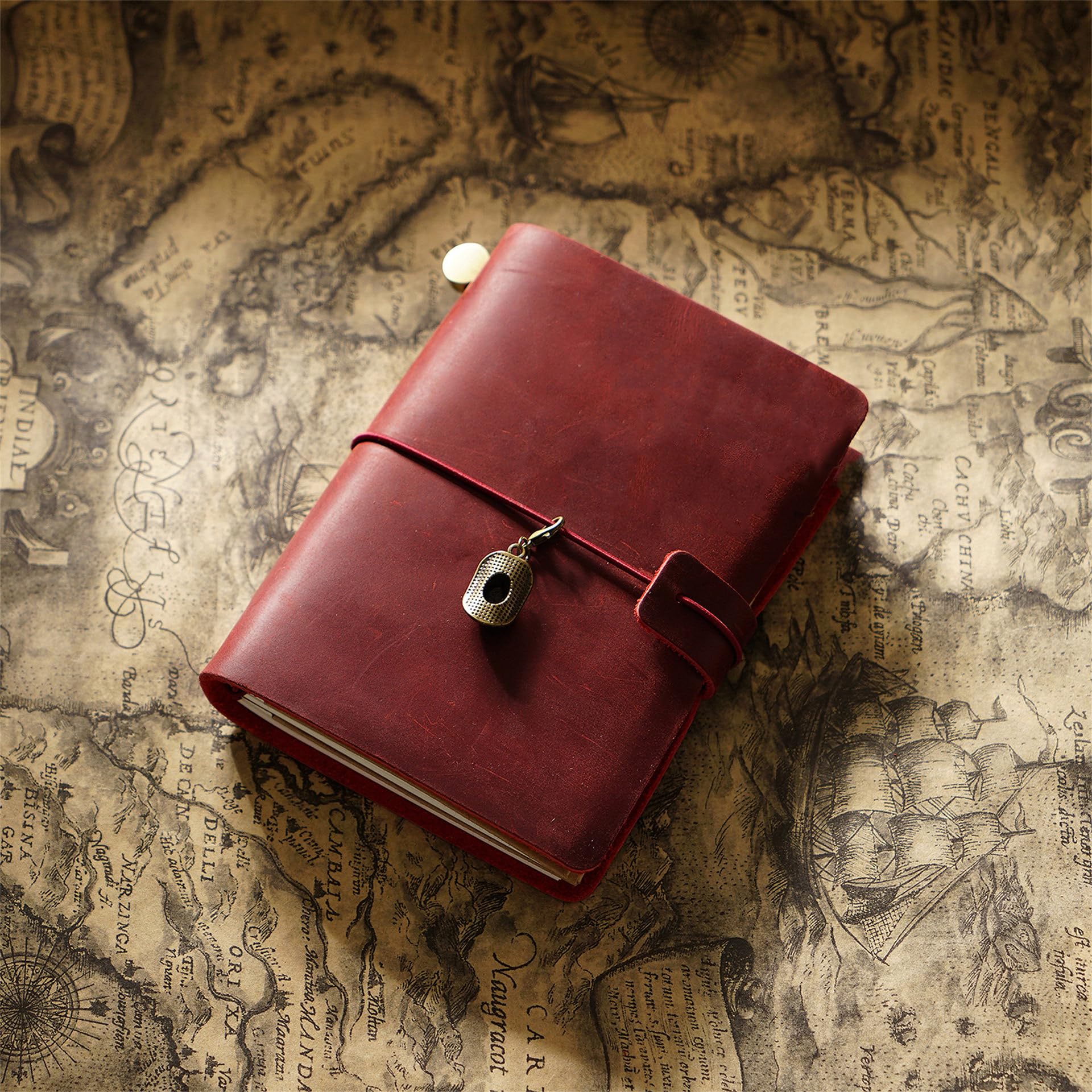AIGUONIU Genuine Leather TN Travel Notebook Protective Cover Journal Sketchbook Planner Agenda Diary Personal Organizers Noteboo (Red Passport)