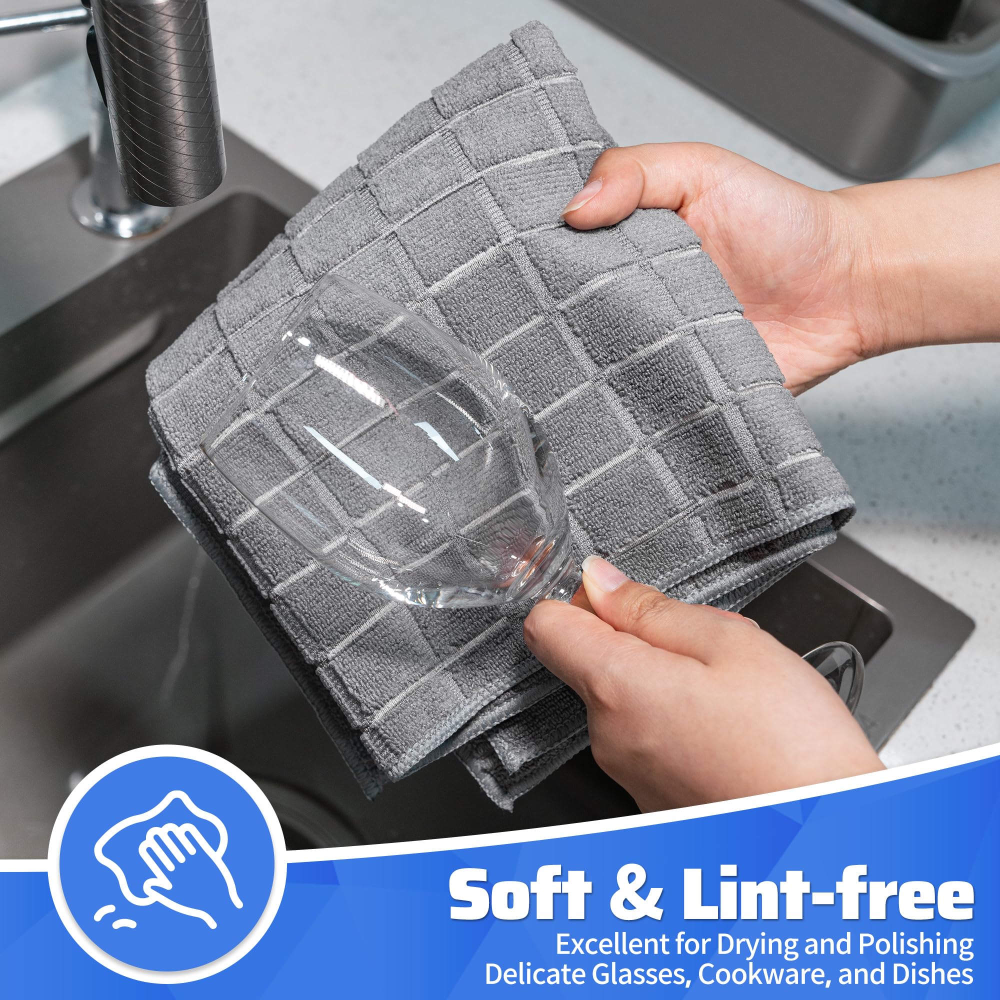 HOMERHYME Microfiber Cleaning Cloth, 8 Pack Cleaning Towels, Grey All-Purpose Quick Dry Reusable Kitchen Towels, Lint Free & Absorbent Dishcloth for Kitchen Car House Office 25'' x 15''
