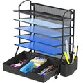 Simple Houseware 6 Trays Desk Document File Tray Organizer with Sliding Drawer, Black