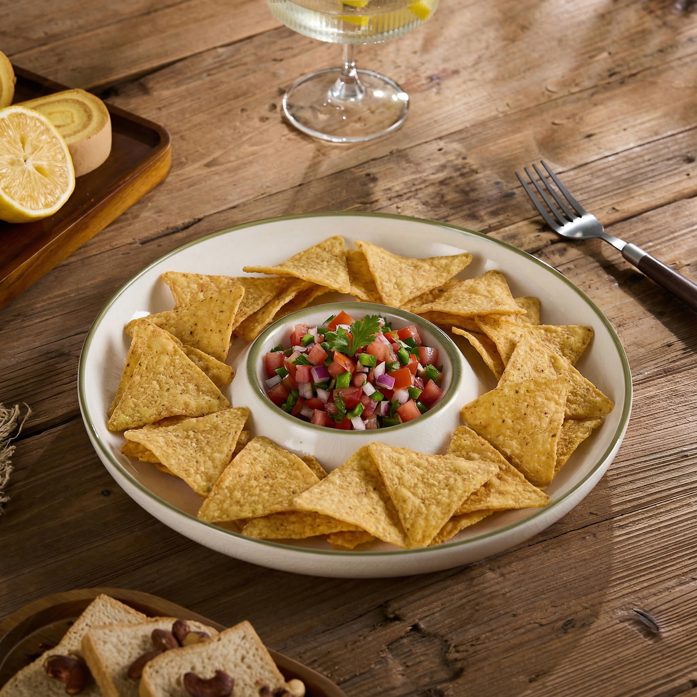 Ceramic Chip & Dip Tray Set: Large 11.5" Serving Dishes, Bowls & Platters, Christmas Dishes, Serving Platter, Snack Tray, Lenox Spice Village Set,Vaisselle de Noel for Appetizers & Parties