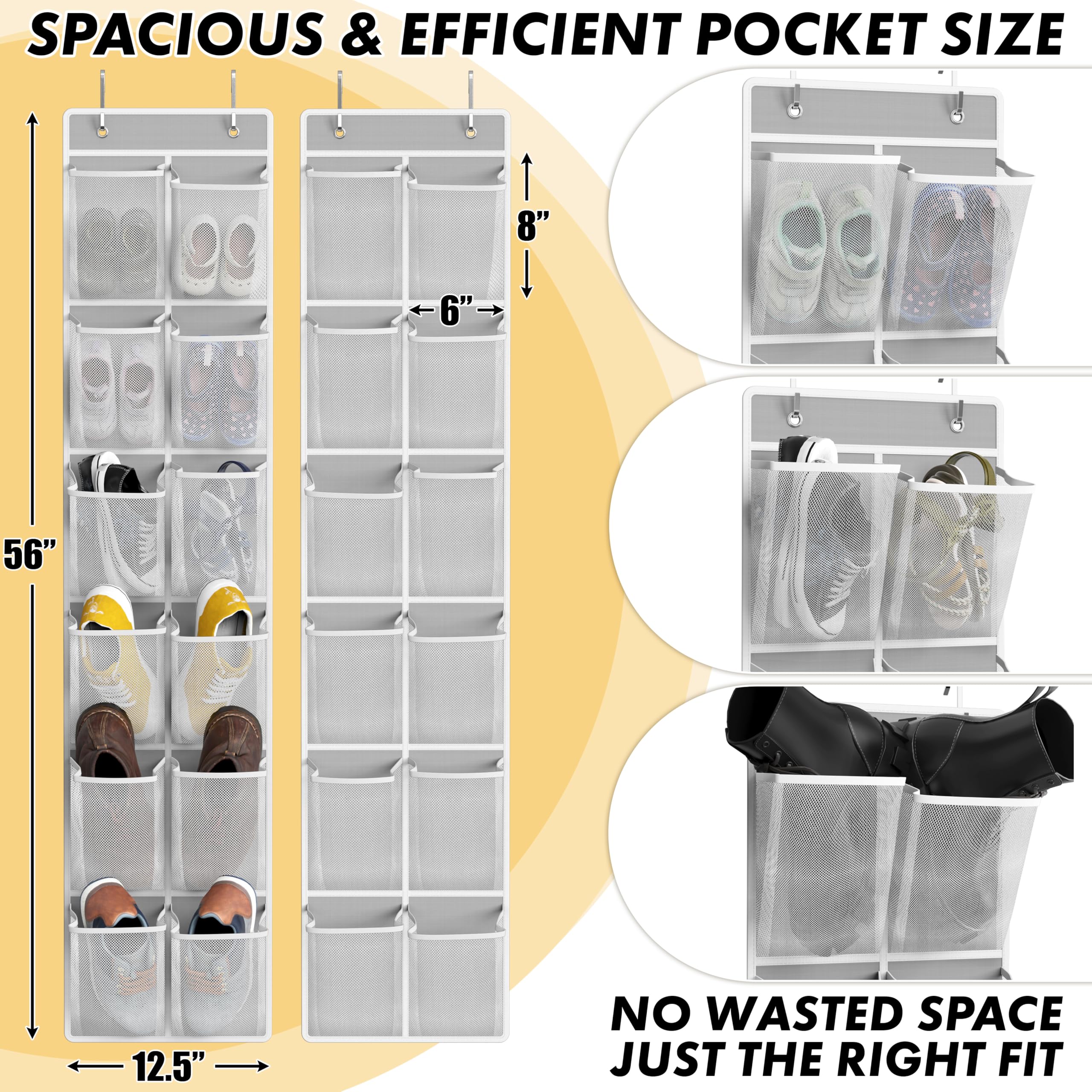Simple Houseware 12 Large Mesh Pocket Over Door Hanging Shoe Organizer, 2 Pack, Grey (142 cm x 32 cm)