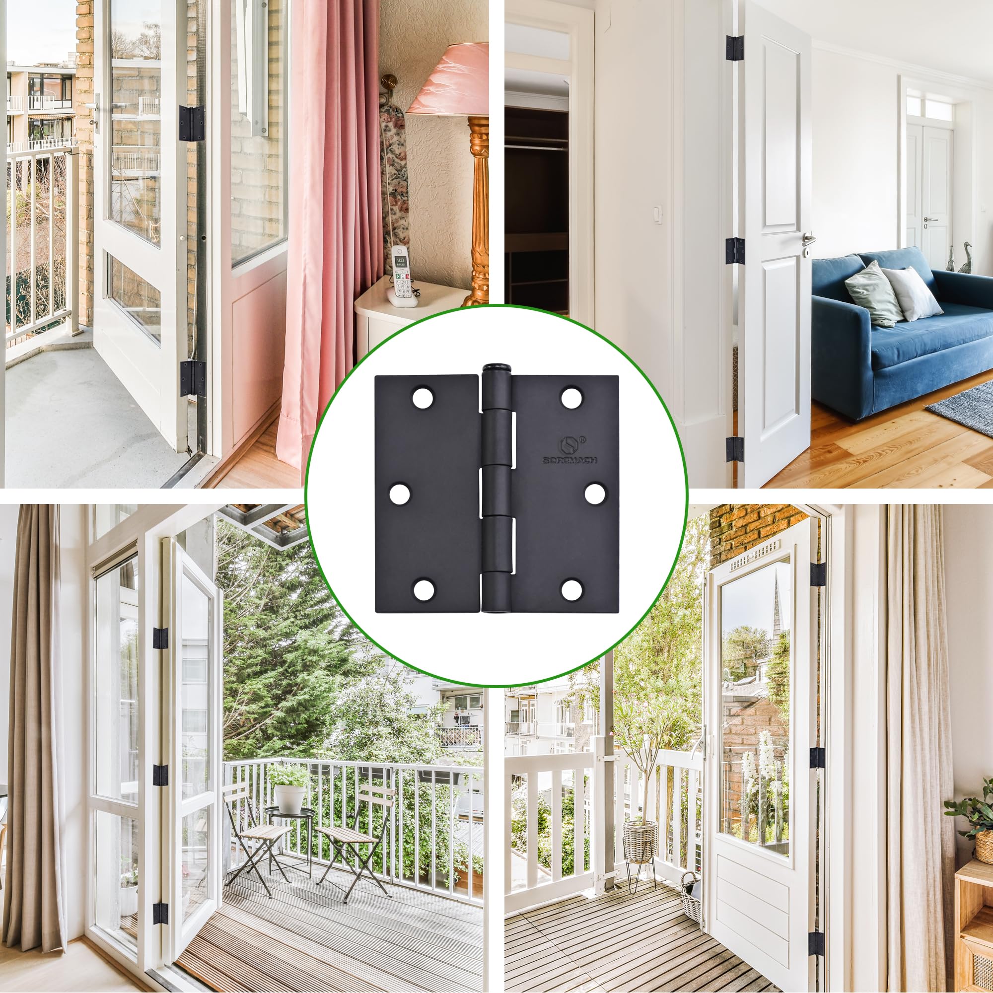6 Pack Door Hinges for Doors 3 Inch Interior Door Hinges Matte Black Hinges for Doors Square Corner Bedroom Indoor/Interal Door Hardware 3 Inch Black Door Hinge