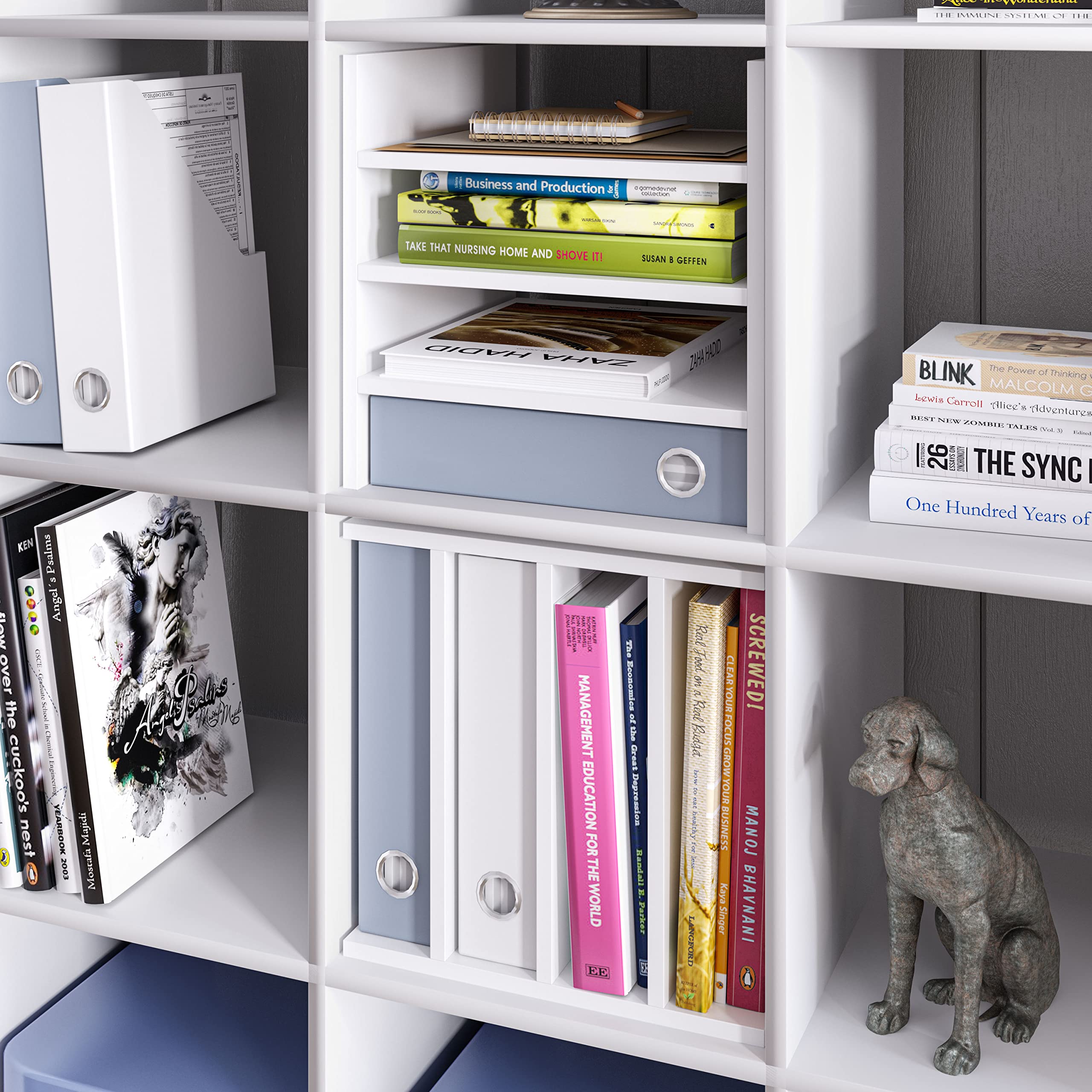 Ballucci 4-Tier Paper Sorter and File Organizer for Desk, Wood Mail Sorter, Fits into IKEA Kalax and ClosetMaid Cube Storage Shelves, Paper Tray, Mail Holder Stand for Classroom, Office, White