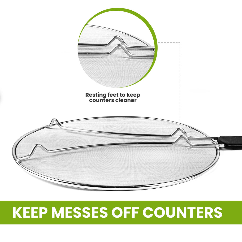 13" Grease Splatter Screen for Cooking | Stainless Steel Oil Splatter Guard and Ultra-Fine Mesh Protects Skin from Burns | TPR Tight-Grip Handle (Only Buy from KAFOOR LLC)
