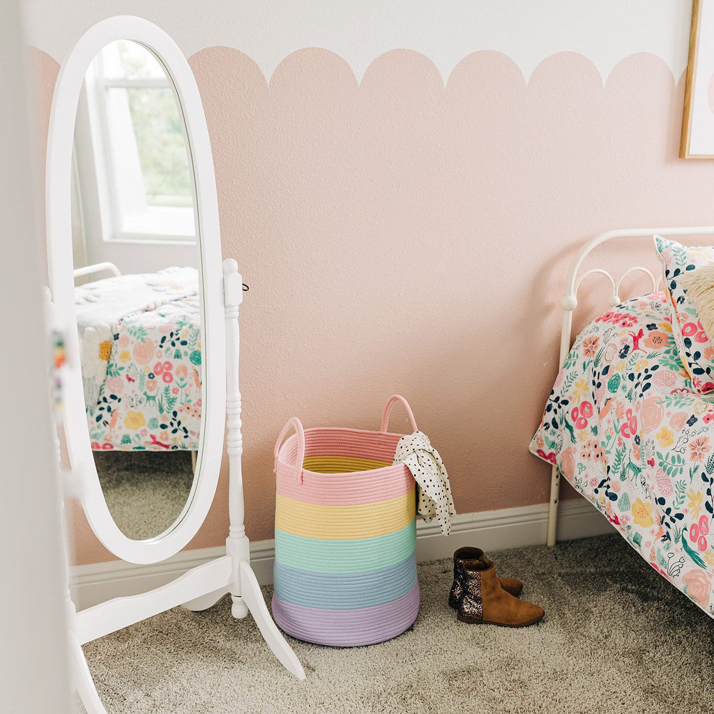 OrganiHaus Tall Rainbow Basket with Handles, Woven Cotton Rope Laundry Basket, Rope Baskets for Dirty Clothes,Towels and Blankets, Large Decorative Storage Bin for Bedroom - 38x45cm