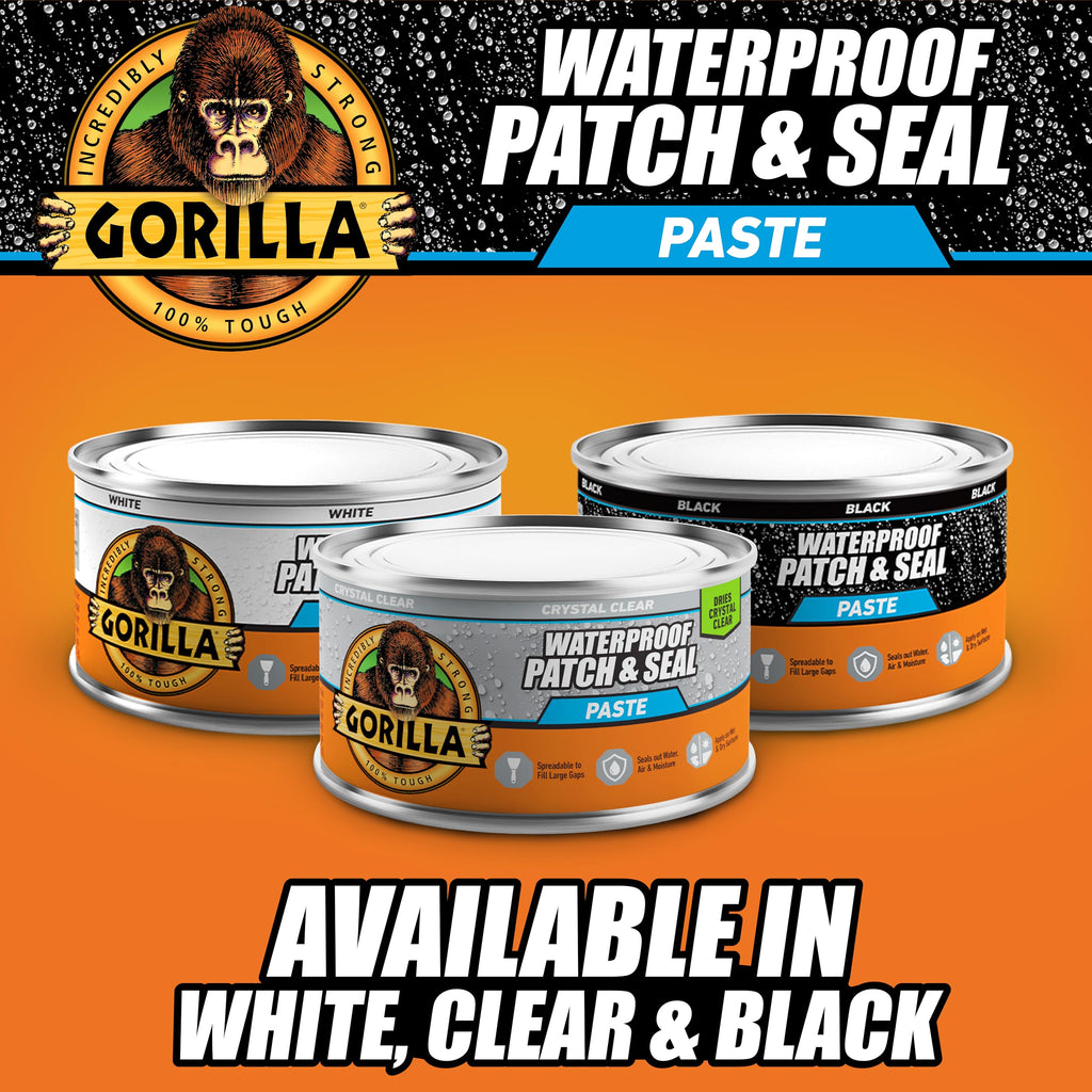 Gorilla Waterproof Patch & Seal Rubberized Sealant Paste, 12.8 Ounce Can, Clear (Pack of 1) - Stops Leaks, Flexible Gap & Crack Filler, Shrink & Mildew Resistant, Paintable