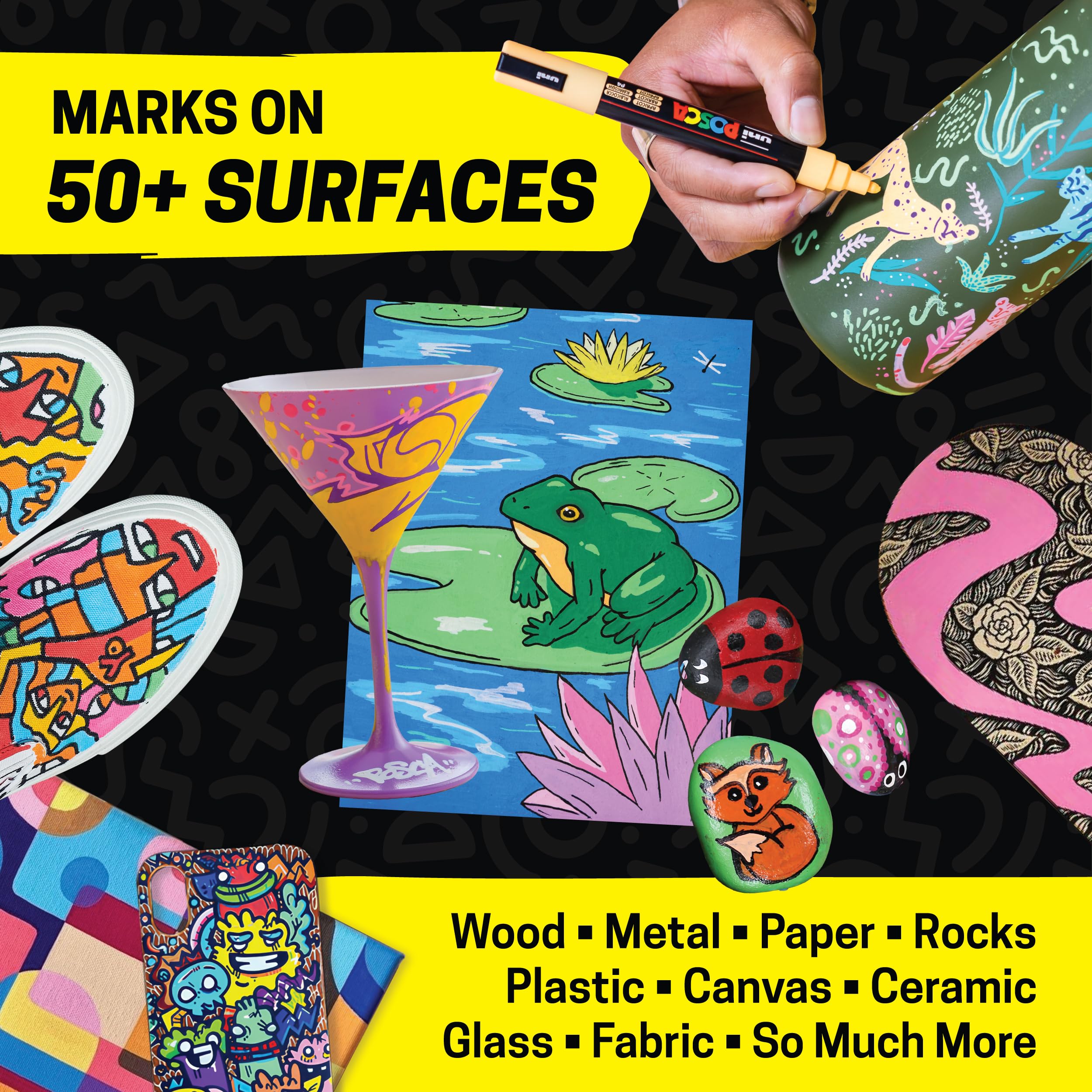 Posca Full Set of 8 Acrylic Paint Pens with Reversible Medium Point Pen Tips, Posca Pens are Acrylic Paint Markers for Rock Painting, Fabric, Glass Paint, Metal Paint, and Graffiti