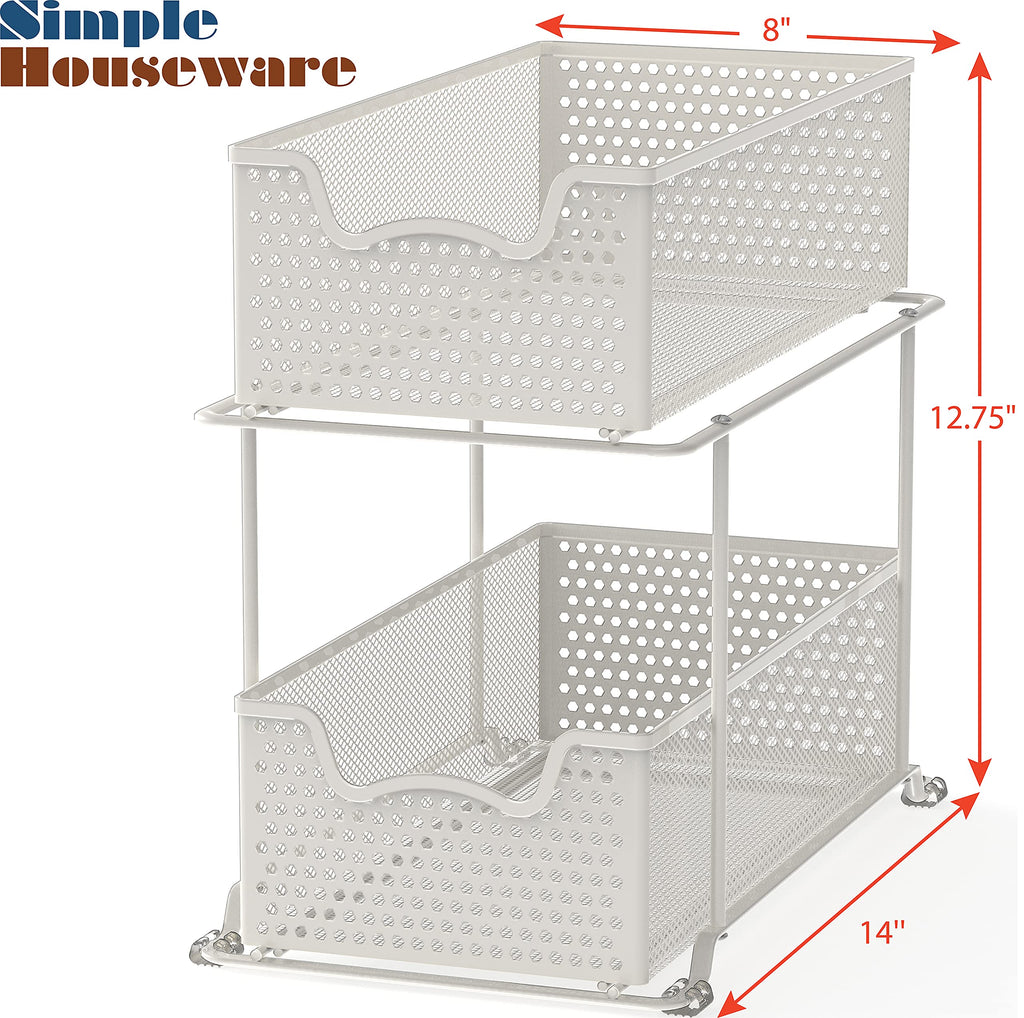 SimpleHouseware 2 Tier Sliding Cabinet Basket Organizer Drawer, White