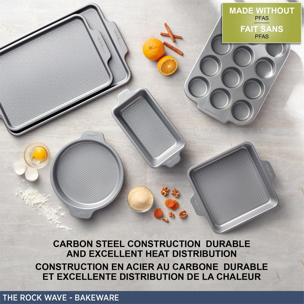 Starfrit The Rock Wave 12 Cup Non-Stick Muffin Pan - Durable Carbon Steel - Oven Safe - PFOA Free - Easy to Clean - Silver