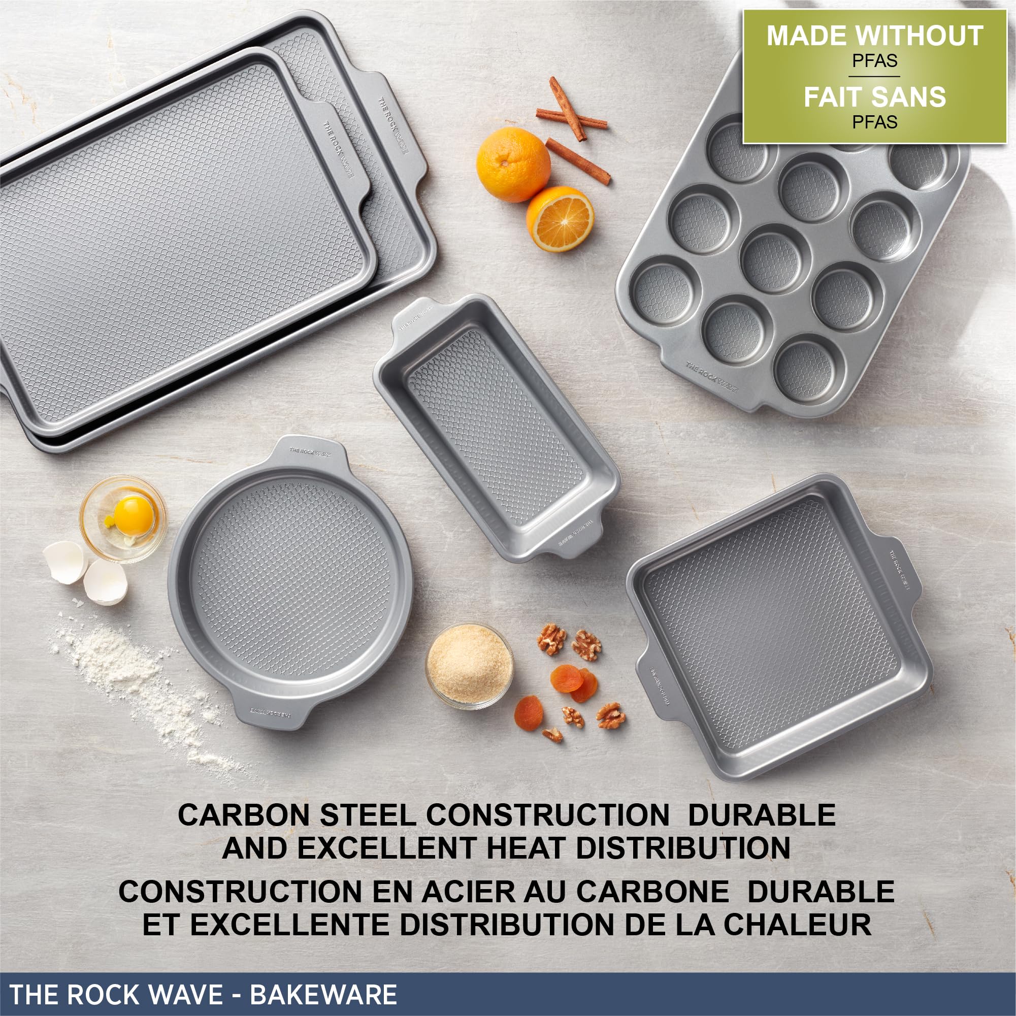 Starfrit The Rock Wave 12 Cup Non-Stick Muffin Pan - Durable Carbon Steel - Oven Safe - PFOA Free - Easy to Clean - Silver