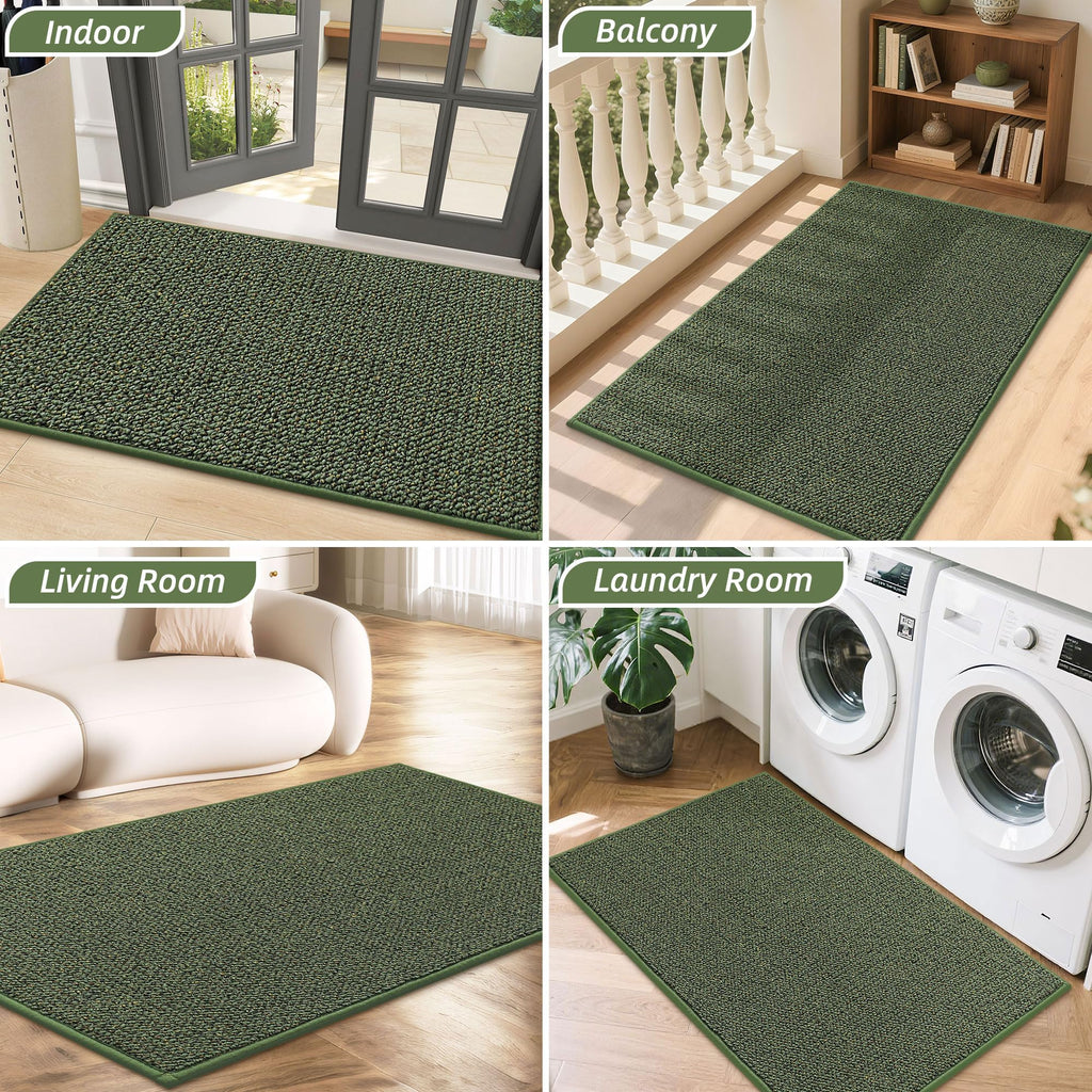 BEQHAUSE Dirt Trapper Door Mat 20" x 32", Non-Slip Washable Doormats Entrance Mat, Dirt Resistant and Absorbent Welcome Mat, Low Profile Floor Mats for Front Back Door and Entryway, Green