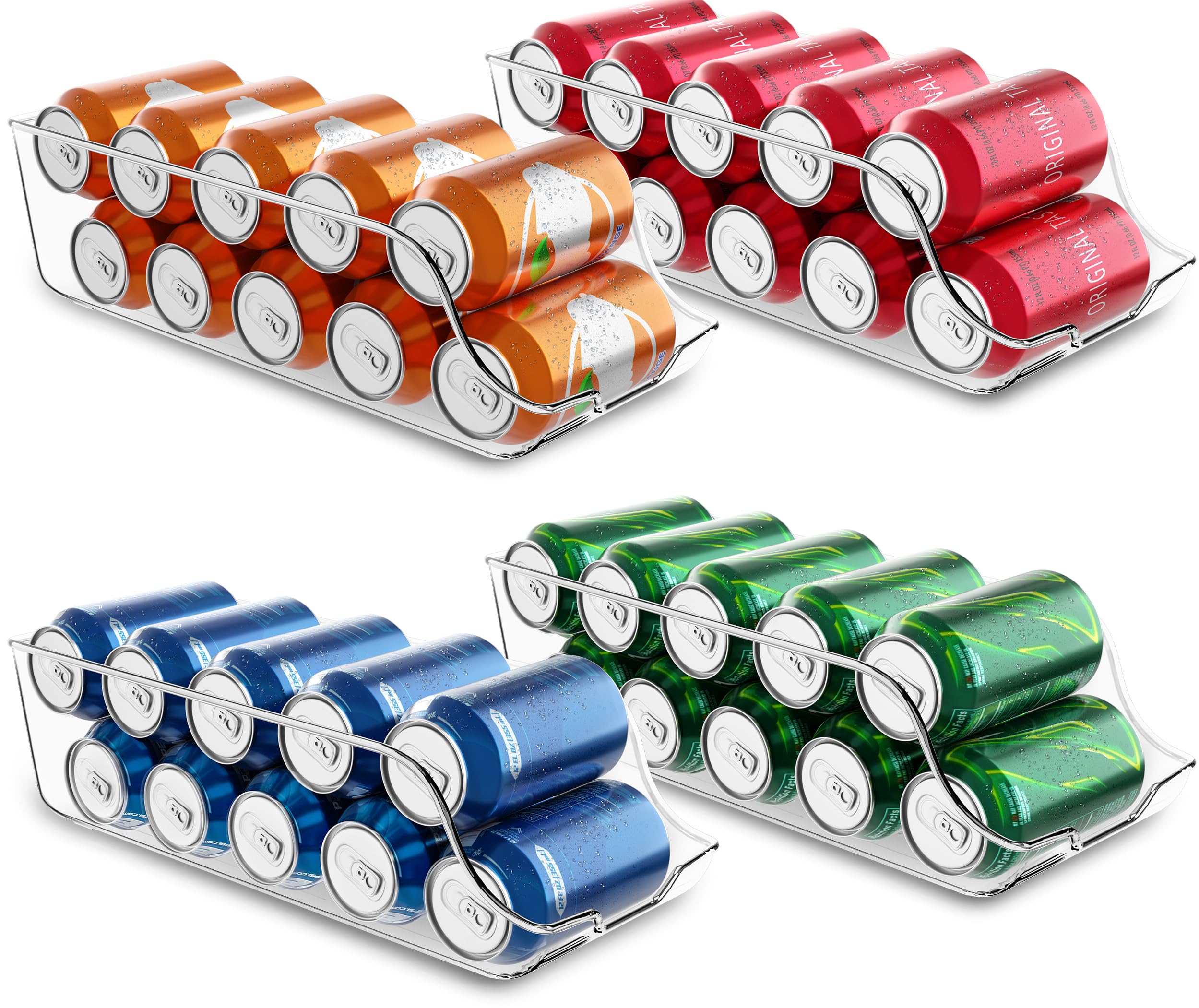 KICHLY Pack of 4 Can Organizer for Pantry - Soda Can Organizer for Refrigerator - Can Storage Organizer Pantry, Fridge & Freezer Organizers and Storage (Clear)