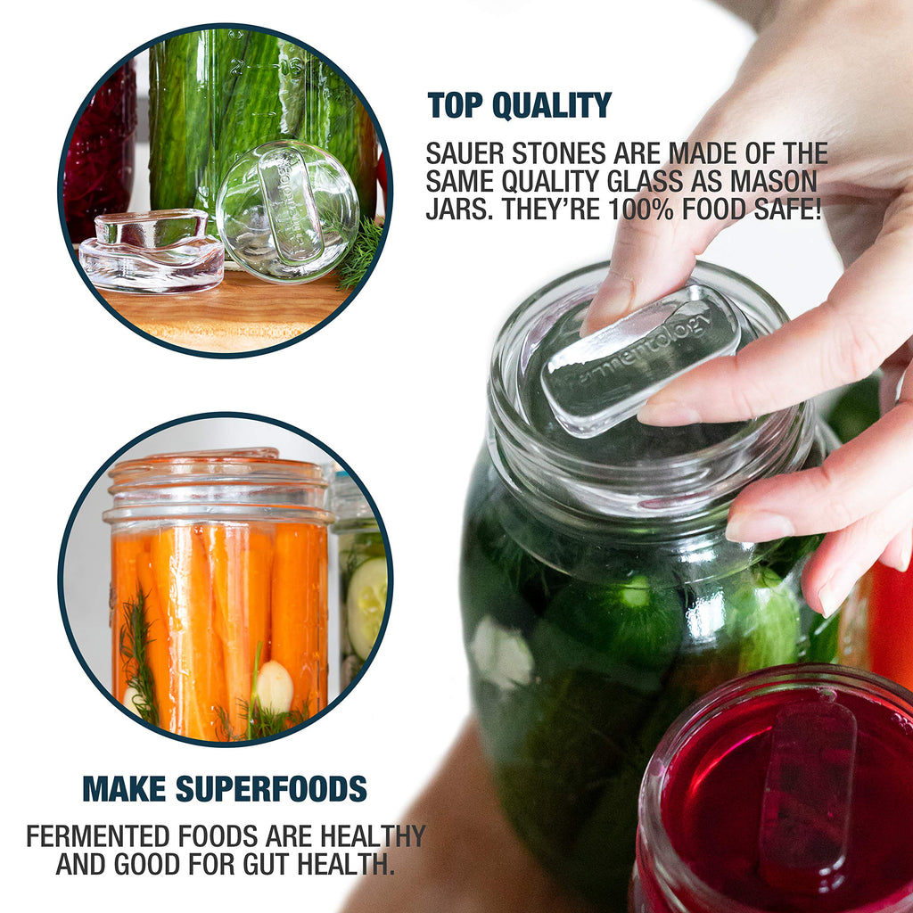 Fermentology Saur Stone Glass Weights – Pickling and Fermenting Weights - Set of 4 - Wide Mouth Mason Jar Fermentation
