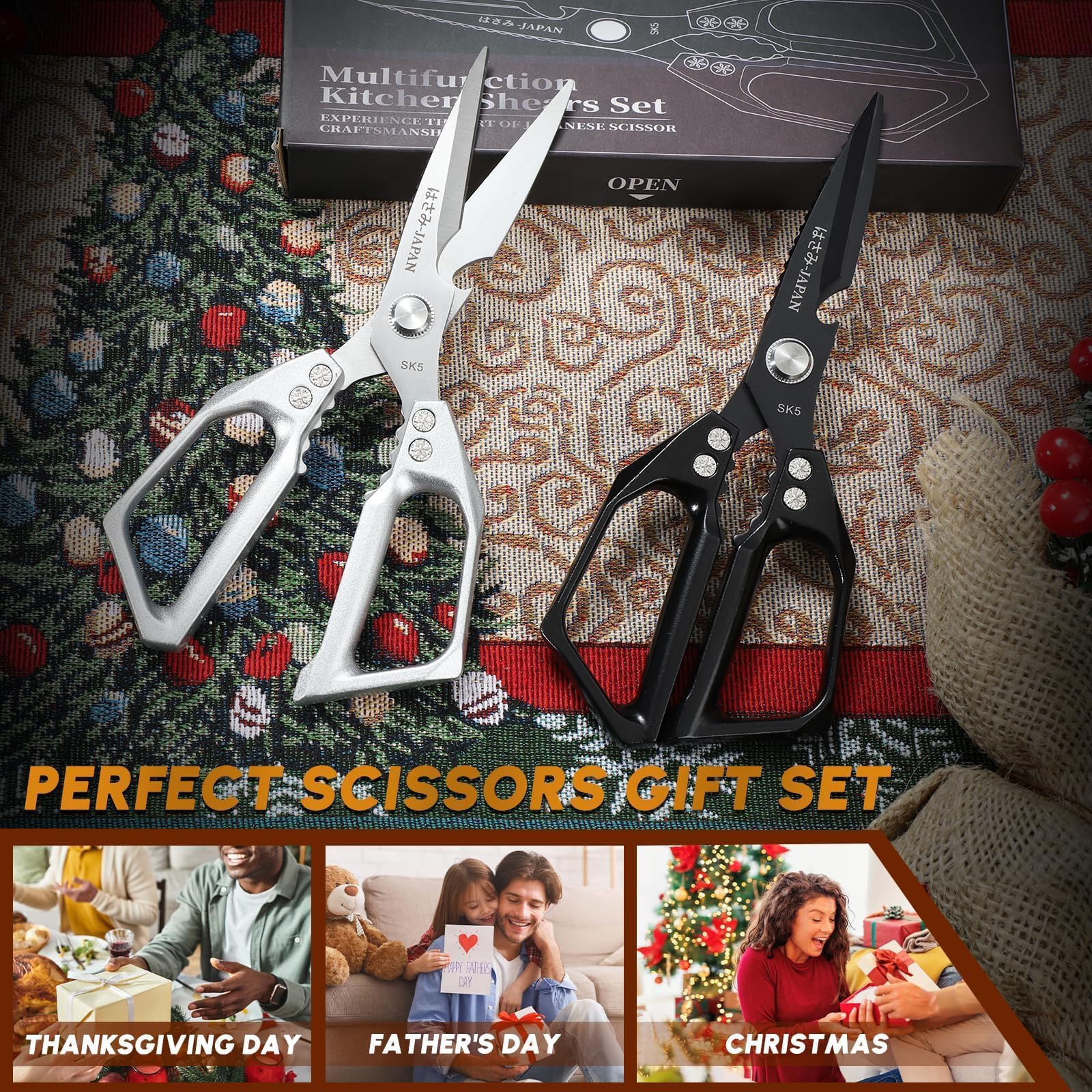 Dream Reach 2 Pack Kitchen Scissors,Heavy Duty Japanese Poultry Shears All Purpose,Sharp Stainless Steel Meat Scissors for Chicken Bones,Fish,Turkey,Vegetables,Gift for Father’s Day or Cooking Lovers