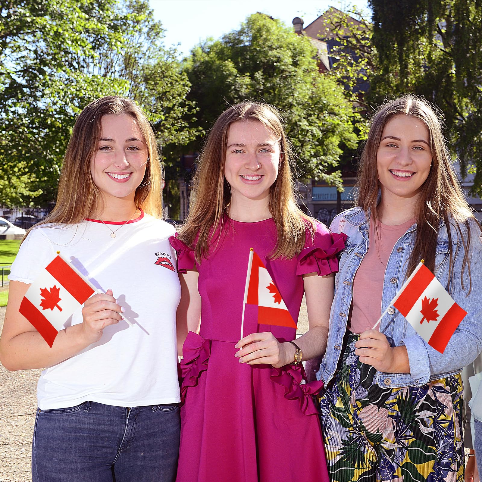 50 Pack Small Canada Flag Stick 5'' x 8'' - Handheld Canadian Maple Leaf Flags with Plastic Sticks, Mini Le drapeau du Canada for Outdoor Parades, National Day Celebration Party Decorations