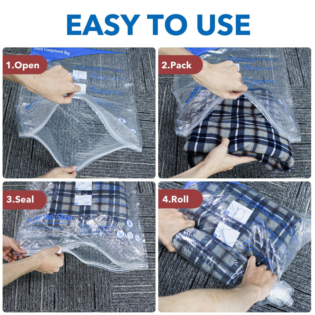 12 Pack Compression Bags for Travel | Vacuum Seal Storage Bags for Luggage & Dirty Clothes | Travel Packing Space Saver Bags for Suitcases & Home Organization | MEIQIHOME
