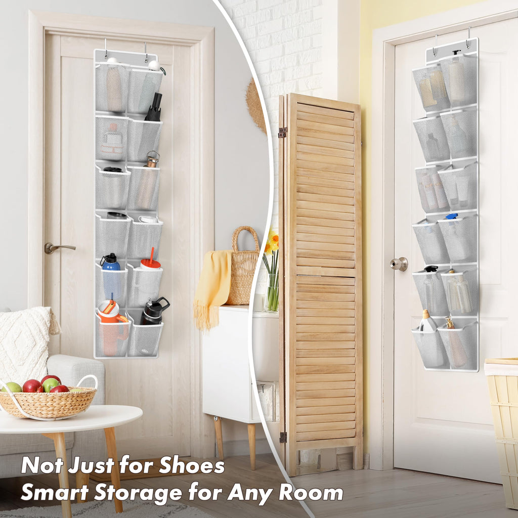 Simple Houseware 12 Large Mesh Pocket Over Door Hanging Shoe Organizer, 2 Pack, Grey (142 cm x 32 cm)