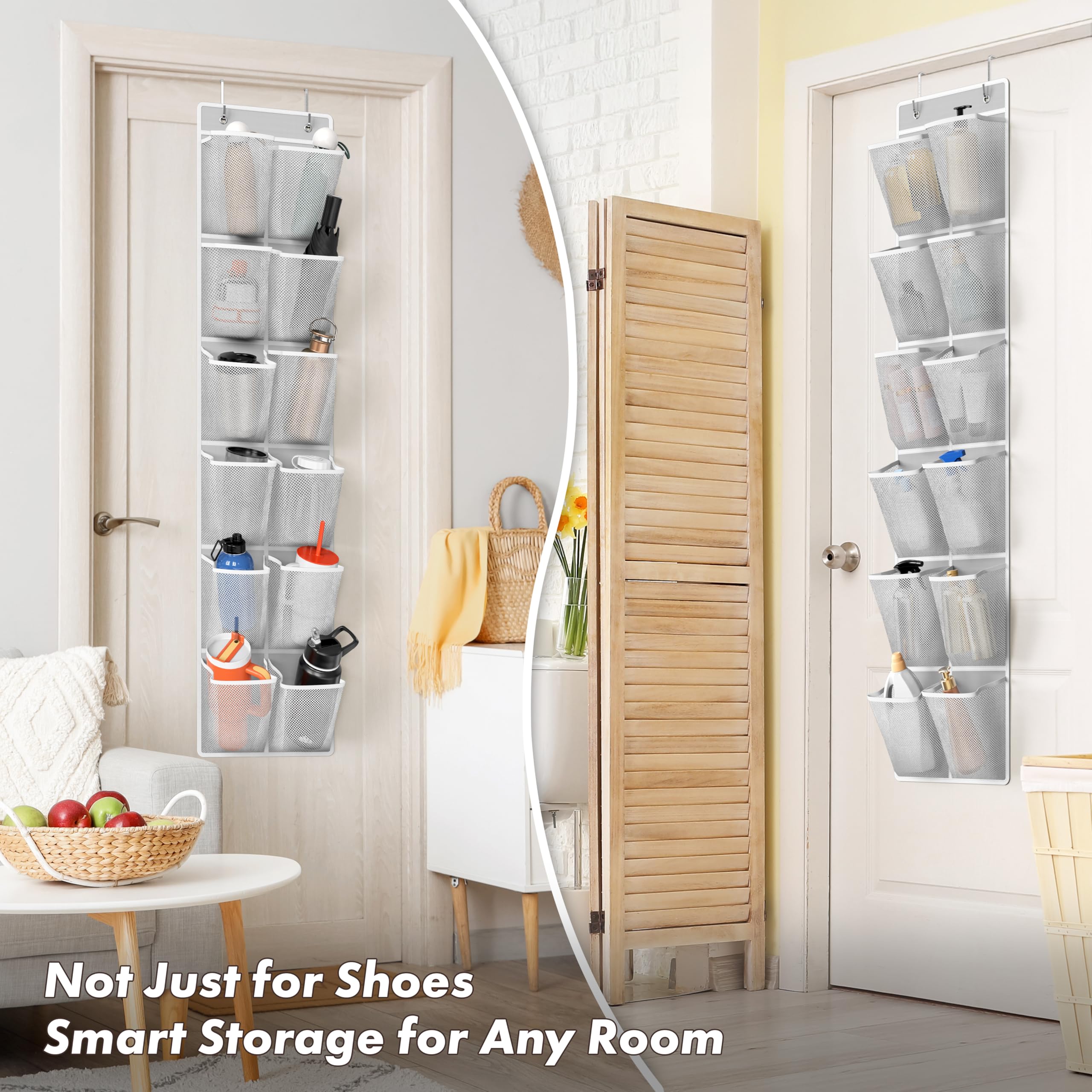Simple Houseware 12 Large Mesh Pocket Over Door Hanging Shoe Organizer, 2 Pack, Grey (142 cm x 32 cm)