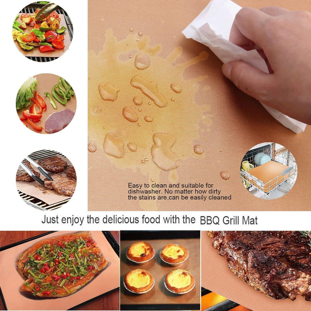 Kibon BBQ Grill Mat Oven Liner Charcoal BBQ Copper Grilling Mats 100% Non Stick Teflon Sheet,Oven Sheet Reusable, FDA-Approved & Easy to Clean for Electric Grill, Gas, Microwave, Charcoal and Toaster Oven 15.7 x 13 Inch (5 PCS)