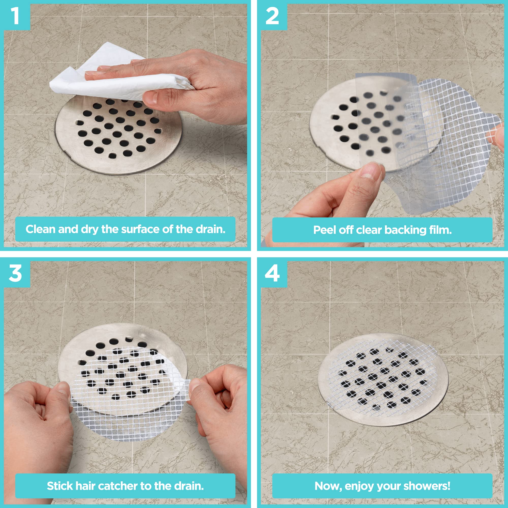 25 Pack Disposable Shower Drain Hair Catcher Mesh Stickers - Peel & Stick Drain Strainers to Prevent Clogs, Strong Waterproof Adhesive, Mess-Free Disposable Drain Covers for Shower & Bathtub