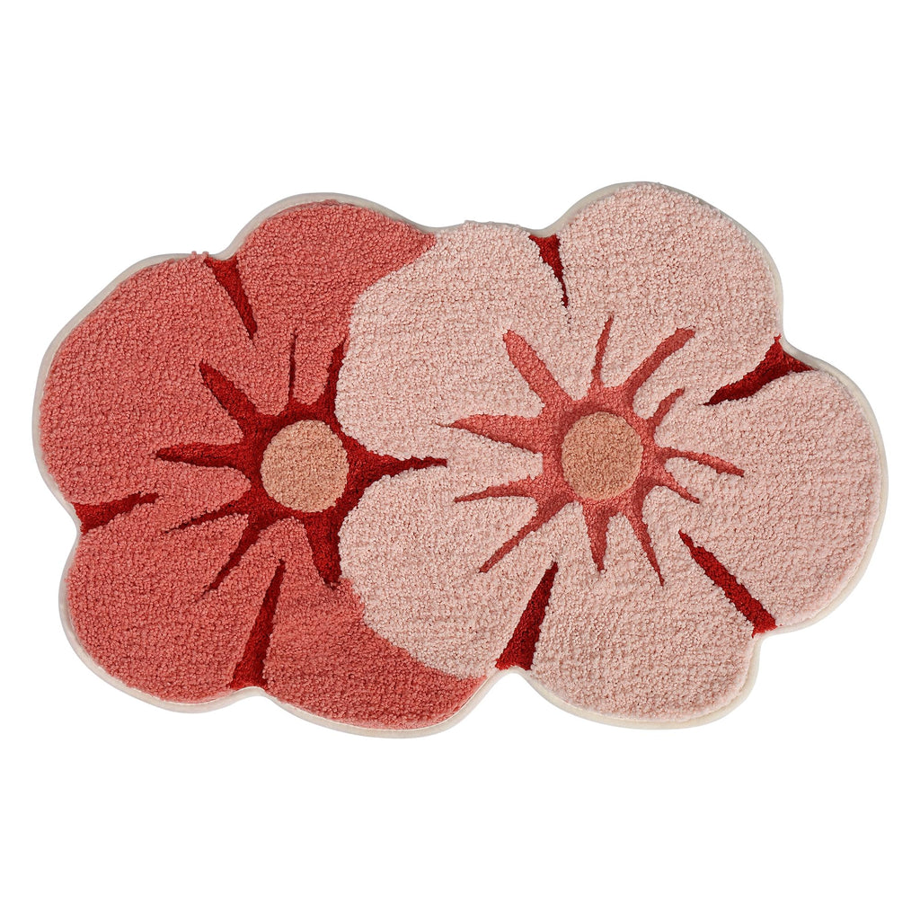 Ankah Shower Rug Bath Mat Forest Series Cartoon Design Bathroom Rug, Fluffy, Soft, Non-Slip, Durable, Absorbent Bath Rug, Irregular Plant Shaped Door Mat and Carpet, 19.7" x 31.5", Peach Blossom