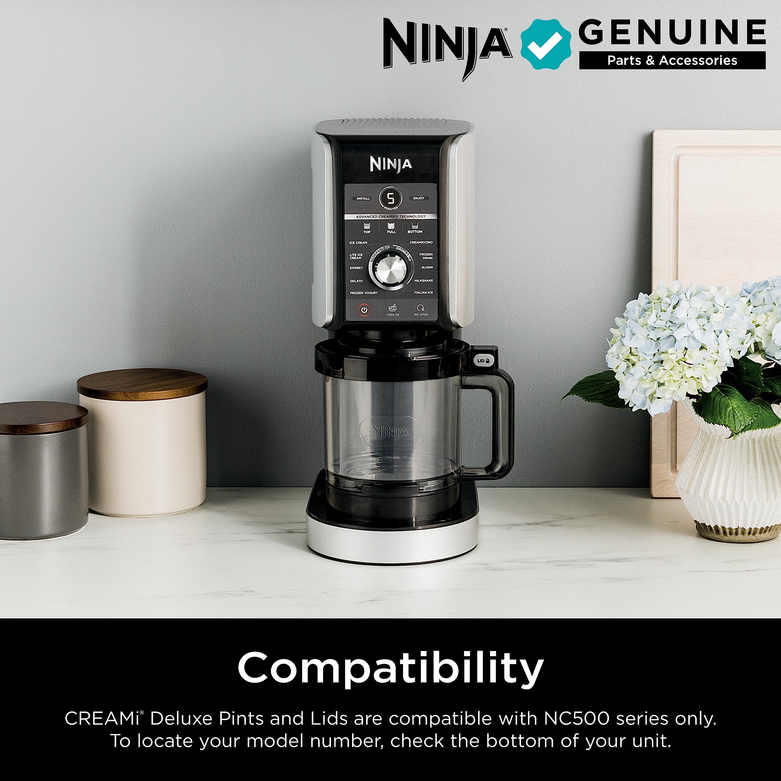 Ninja Creami Pints 2 Pack, Compatible with NC500 Series Creami Ice Cream Makers, BPA-Free & Dishwasher Safe, Color Lids, 1 Pint Each, Clear/Coral/Yellow, XSKPNTLD2