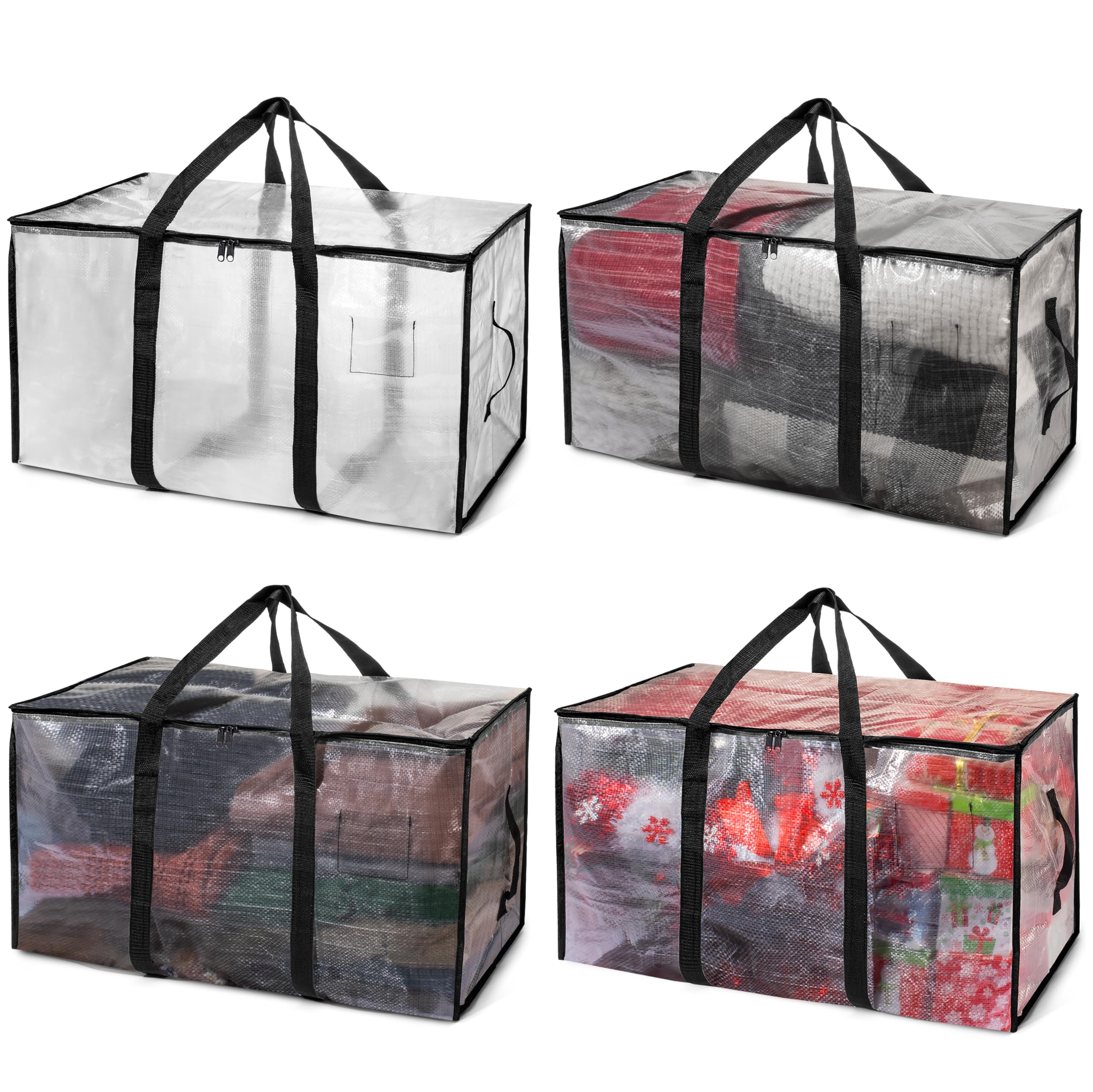 ClearSpace Oversized Moving Bags or Storage Bag – Large Moving Boxes with Backpack Straps, Zippers & Handles – Heavy-Duty Packing Bags for College Dorm, Christmas Decorations, 4 Pack