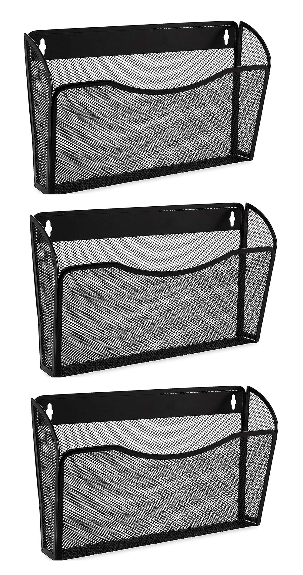 EASEPRES 3 Pack Mesh Wall Mounted File Holder Organizer Metal Hanging Vertical Paper Mails Rack Storage Wire Single Document Filling Holder Pocket for Office and Home, Black