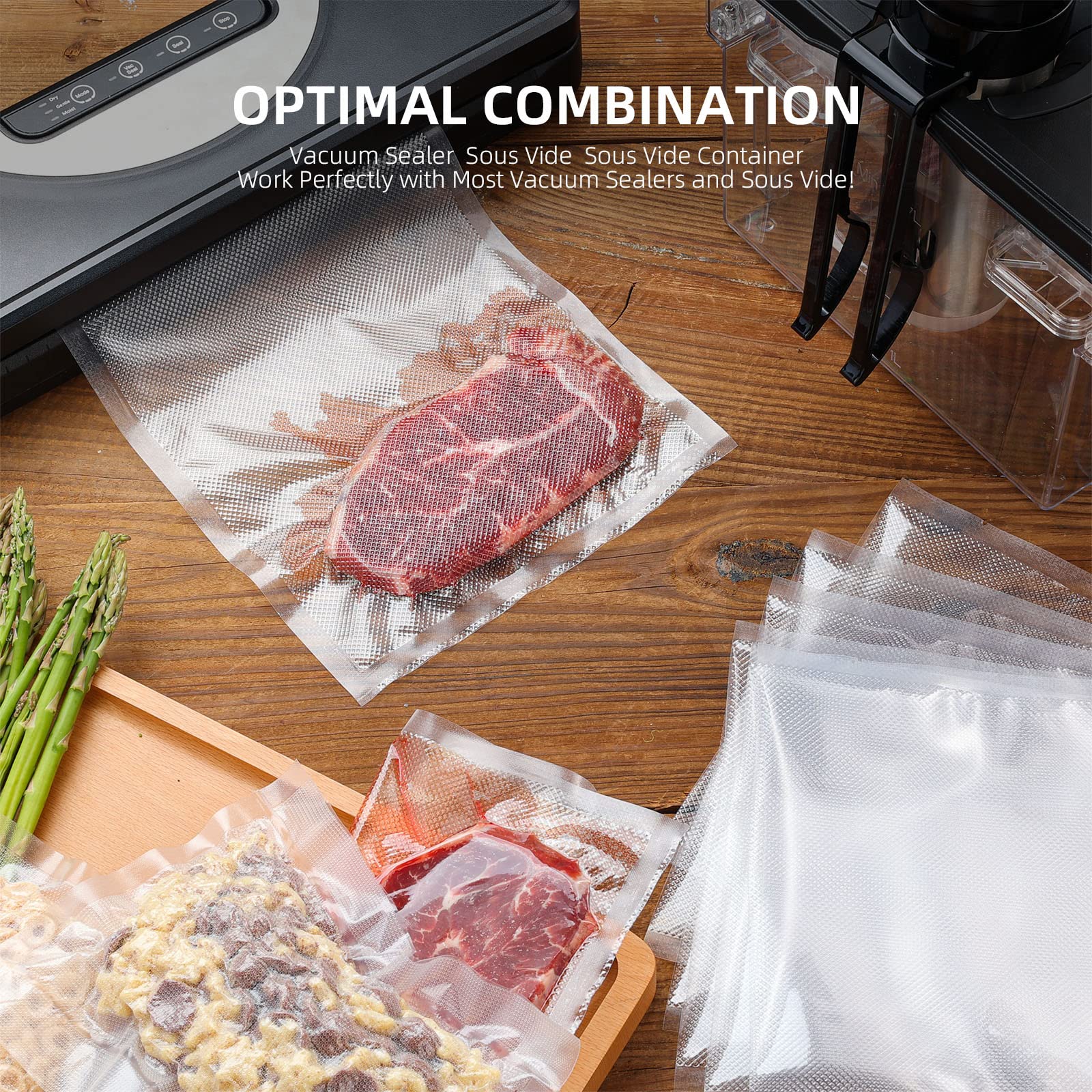 Vacuum Sealer Bags 100 Quart 8" x 12" Food Saver Vacuum Sealer Bags Sous Vide Bags Vacuum Seal BPA Free, Commercial Grade Food Vacuum Sealer Bag Perfect for Vac Storage/Meal Prep/Sous Vide