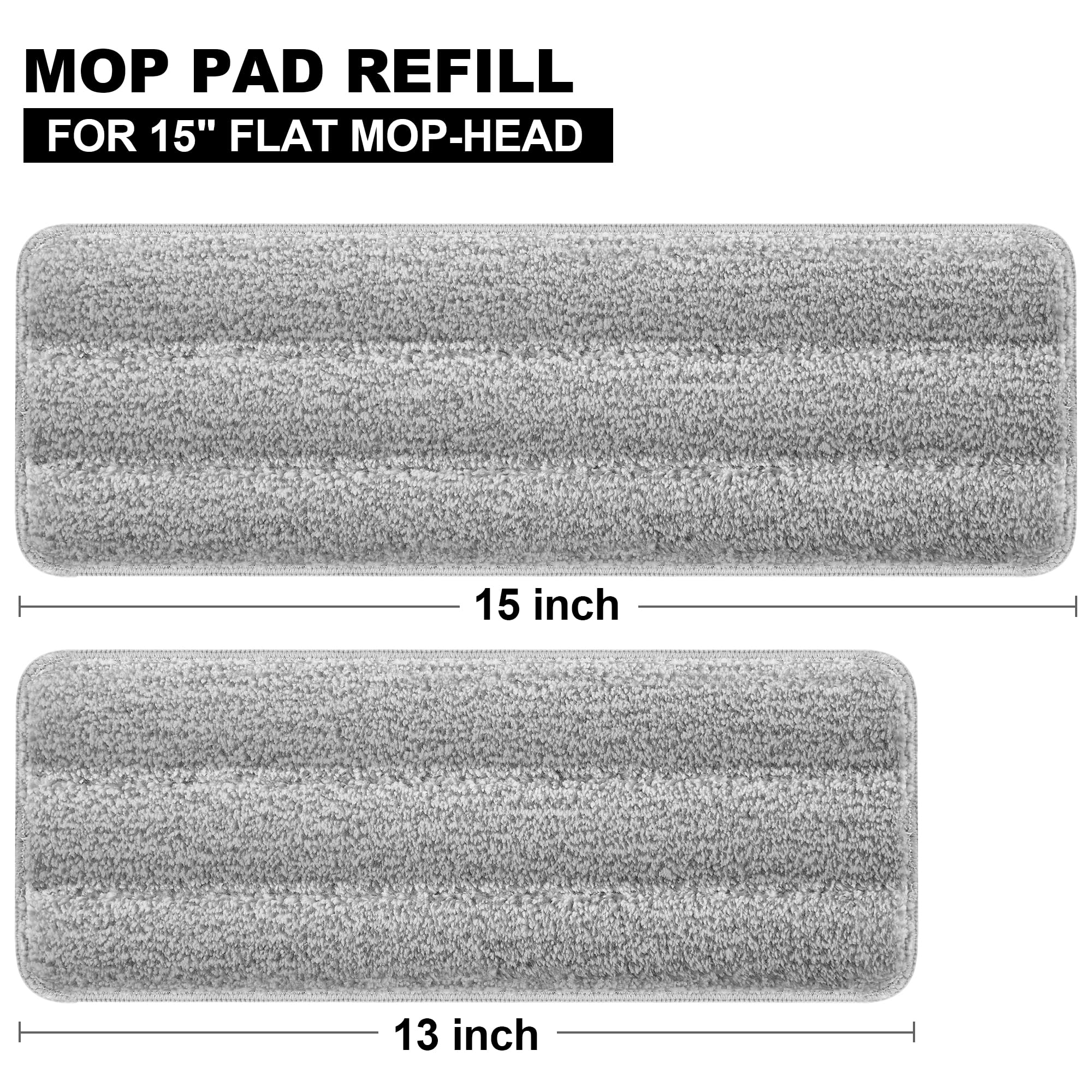 JOYMOOP Flat Mop Pads, Microfiber Mop Cleaning Pads, Washable Pads, Pads Replacement for Flat Mop or Mop Bucket Set, Pack of 4 Refills 15inch - Grey and Stripe