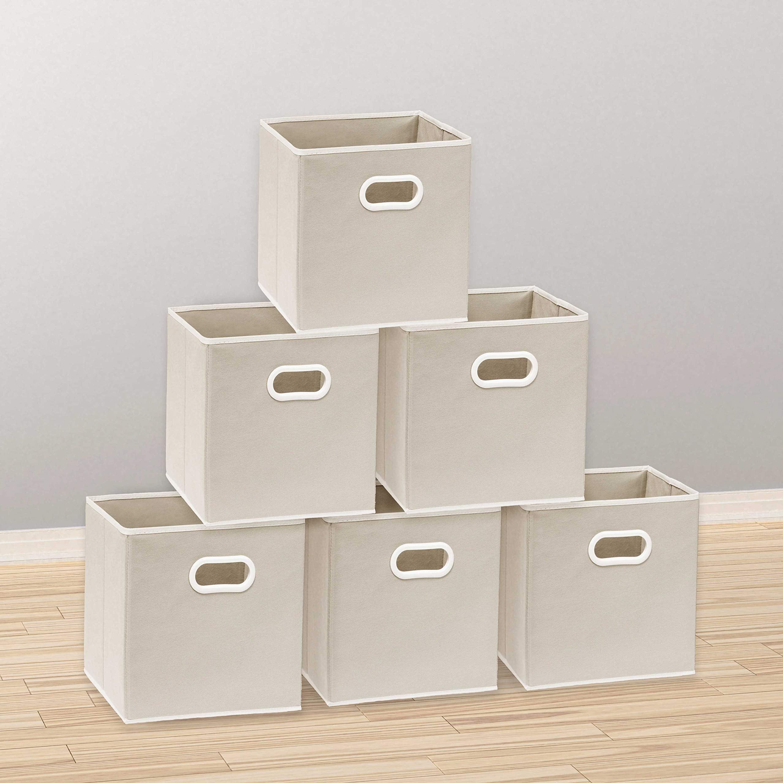 Simple Houseware 11 Inch Foldable Cube Storage Bin with Handle, 6 Pack, Beige