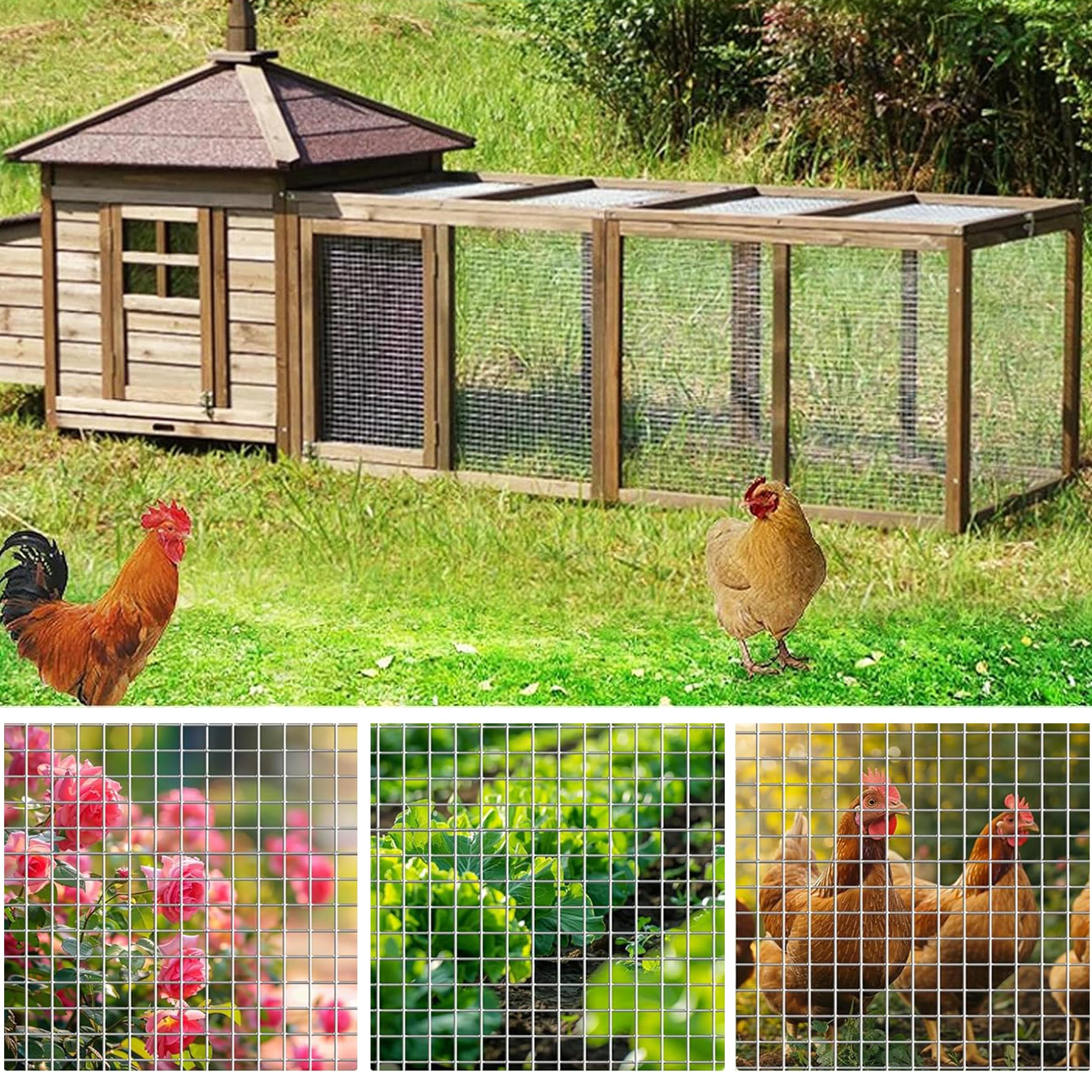 0.3*7m Hardware Cloth Wire Fence Roll Chicken Wire Mesh Stainless Steel Galvanized Garden Chicken Mesh Welded for Poultry Netting Cage Protection Plants Supports Hot Dipped Roll Fencing Rabbit Cages